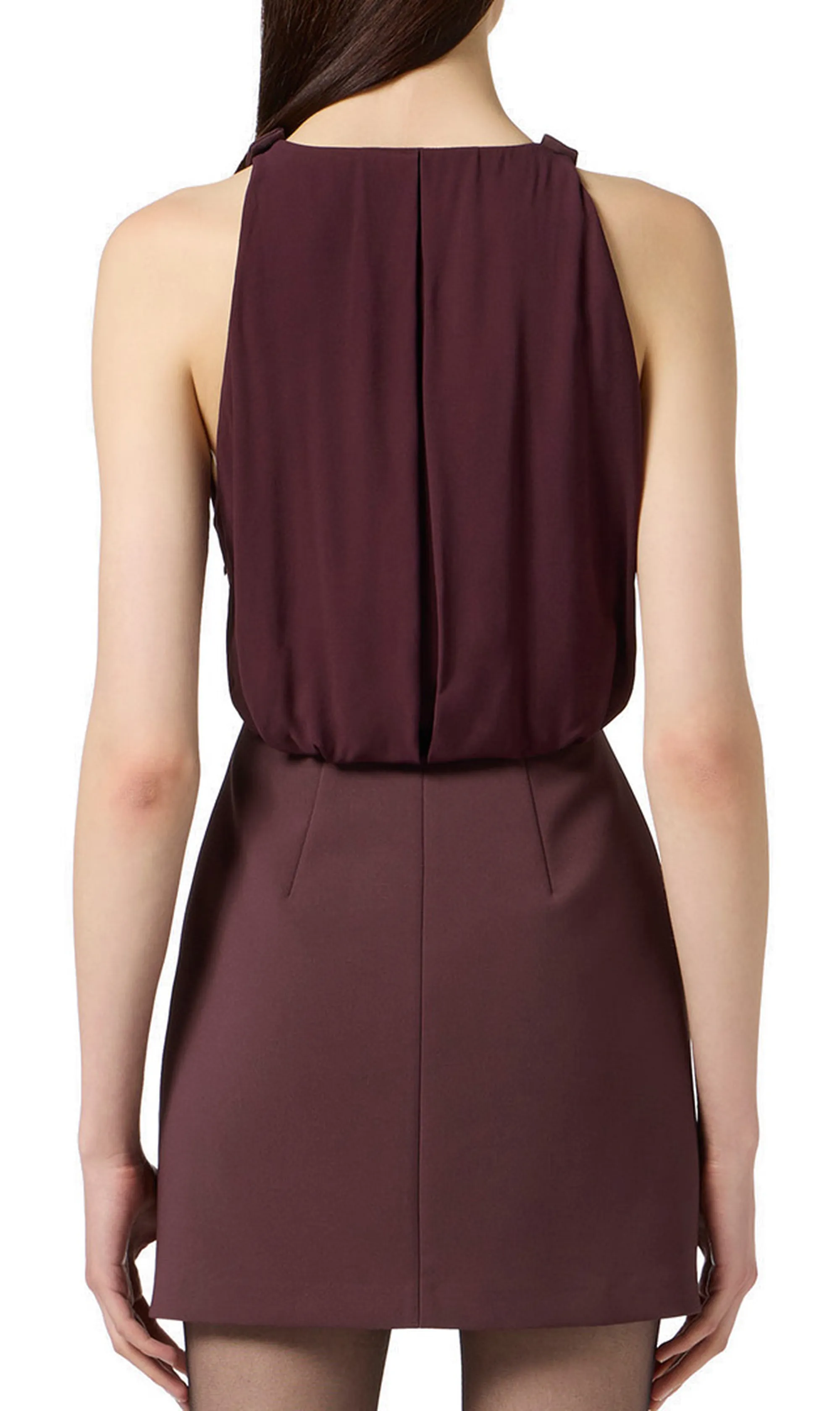 Elisabetta Franchi Abito In Doppio Crepe E Georgette Merlot Ab80856E2 153783