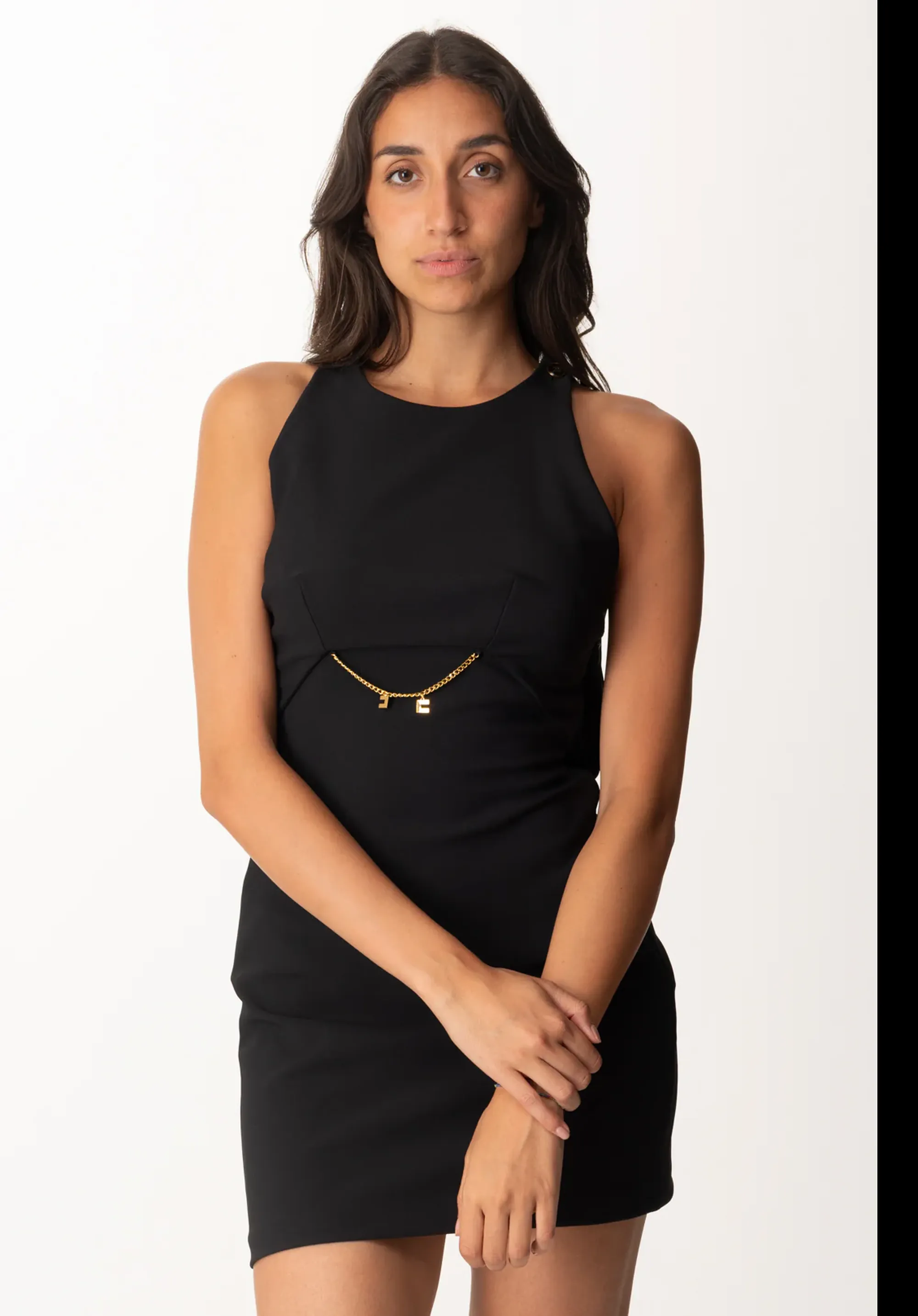 Elisabetta Franchi B'Double Crepe And Georgette Dress' Black Ab80856E2 153041