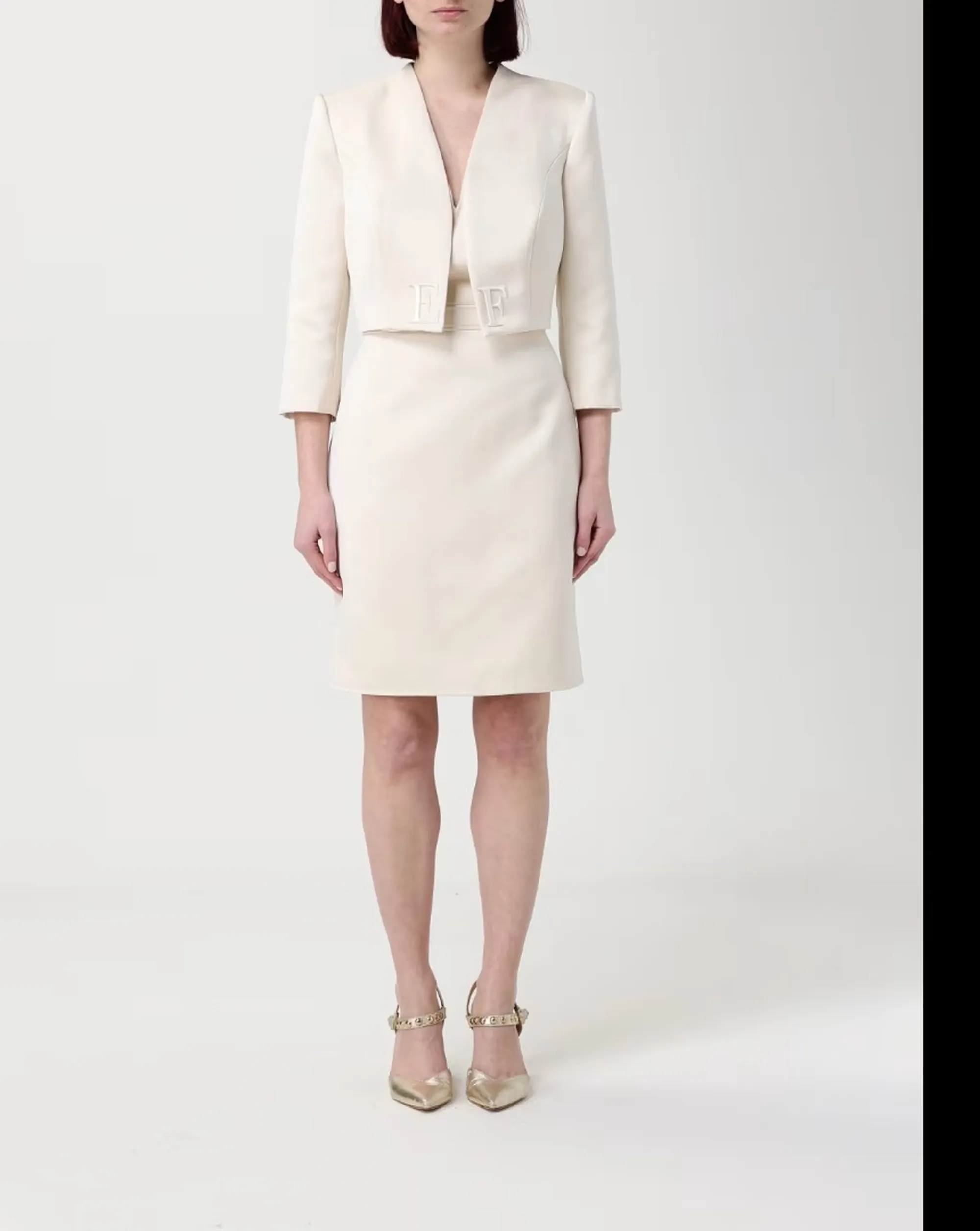 Elisabetta Franchi Abito In Duchesse E Tulle Con Giacca Burro Tb00161E2 183564
