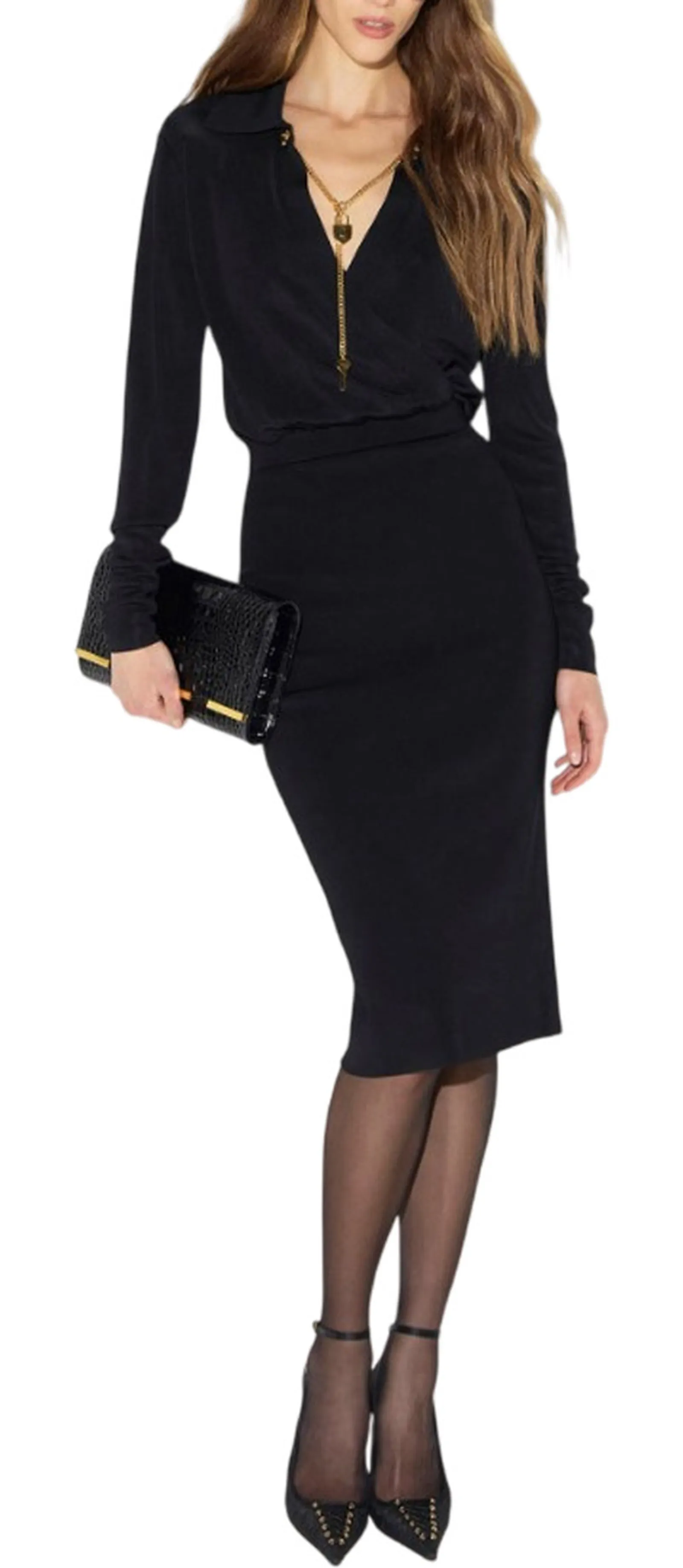 Elisabetta Franchi Abito In Filato Di Viscosa Con Catena Gioiello Nero Am19S66E2 185071
