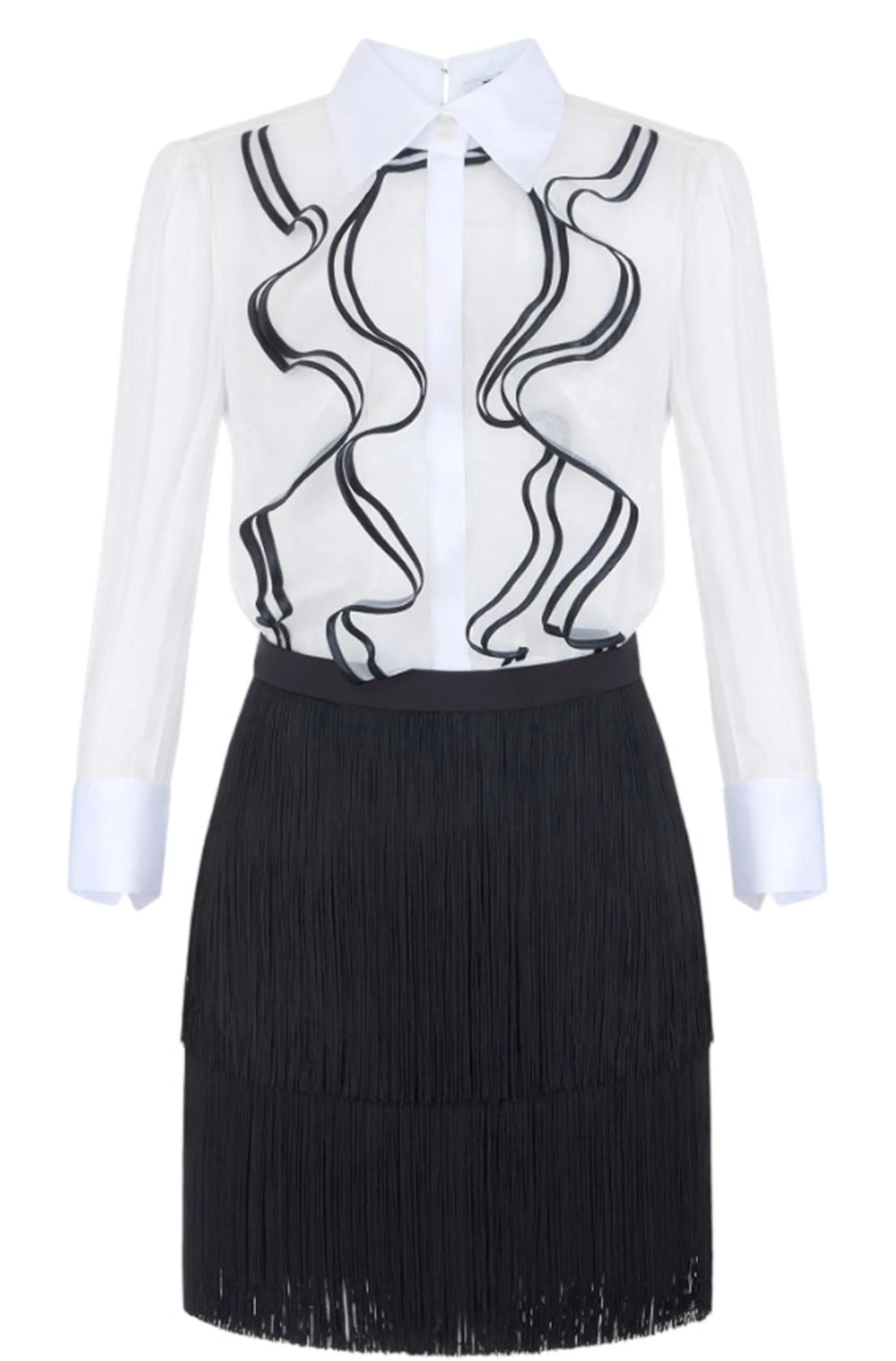 Elisabetta Franchi Abito In Georgette Con Ruches E Frange Avorio Ab02267E2 189369