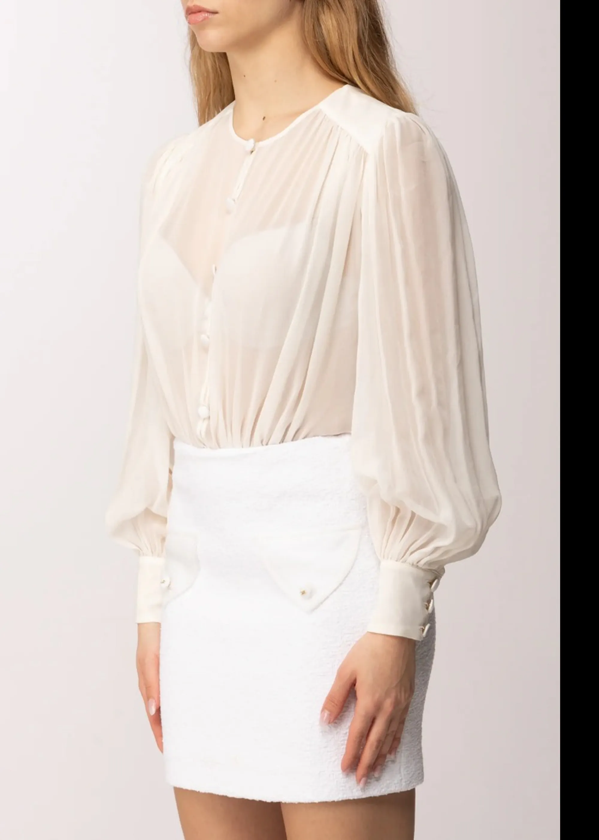 Elisabetta Franchi B'Georgette And Tweed Boucle Dress' Ivory Ab95262E2 182065