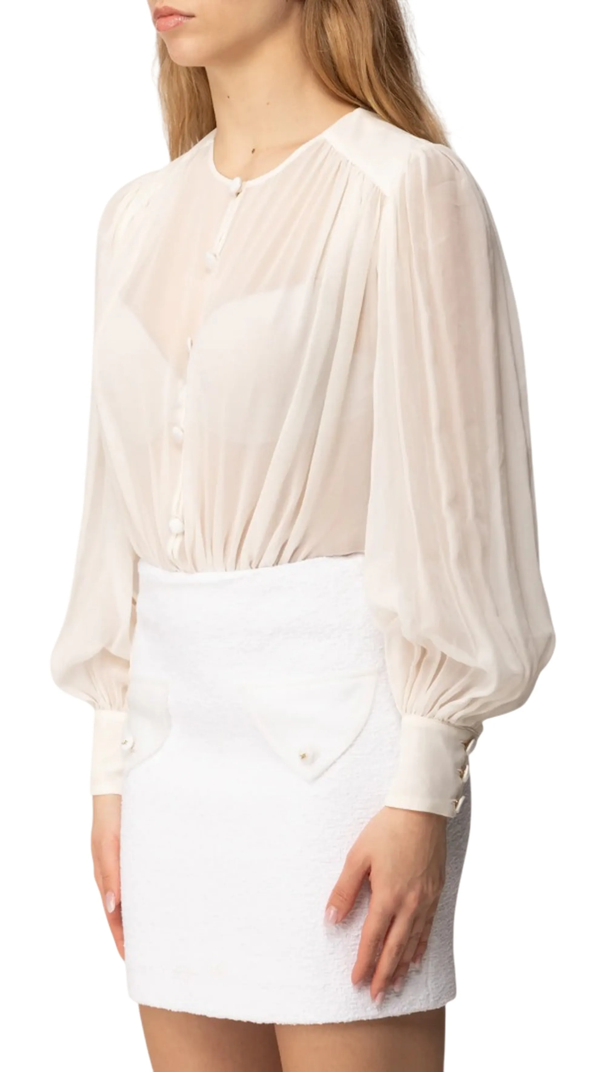 Elisabetta Franchi B'Georgette And Tweed Boucle Dress' Ivory Ab95262E2 182194