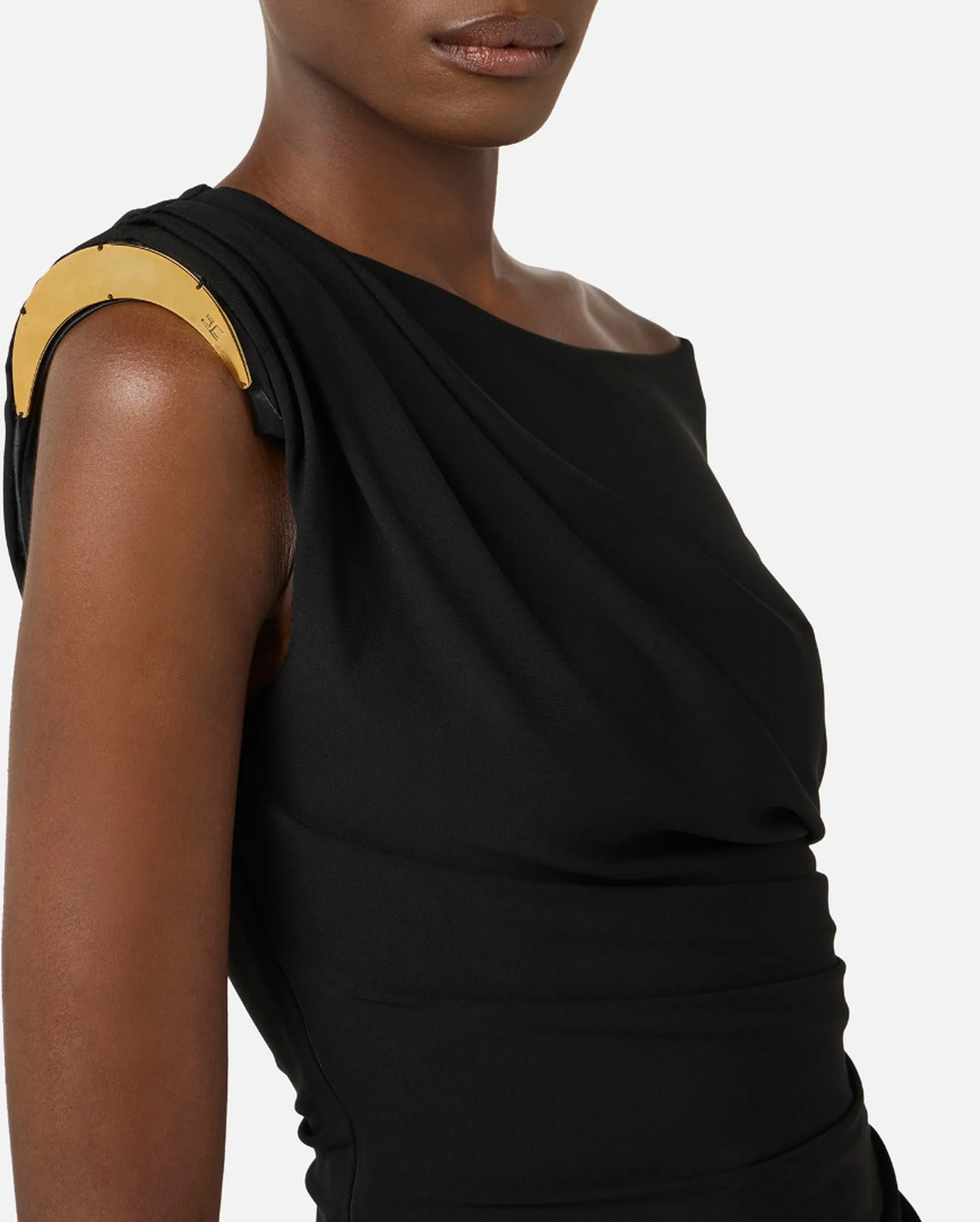 Elisabetta Franchi B'Jersey Crepe Dress With Jewel Shoulder Pads' Black Ab90661E2 172336