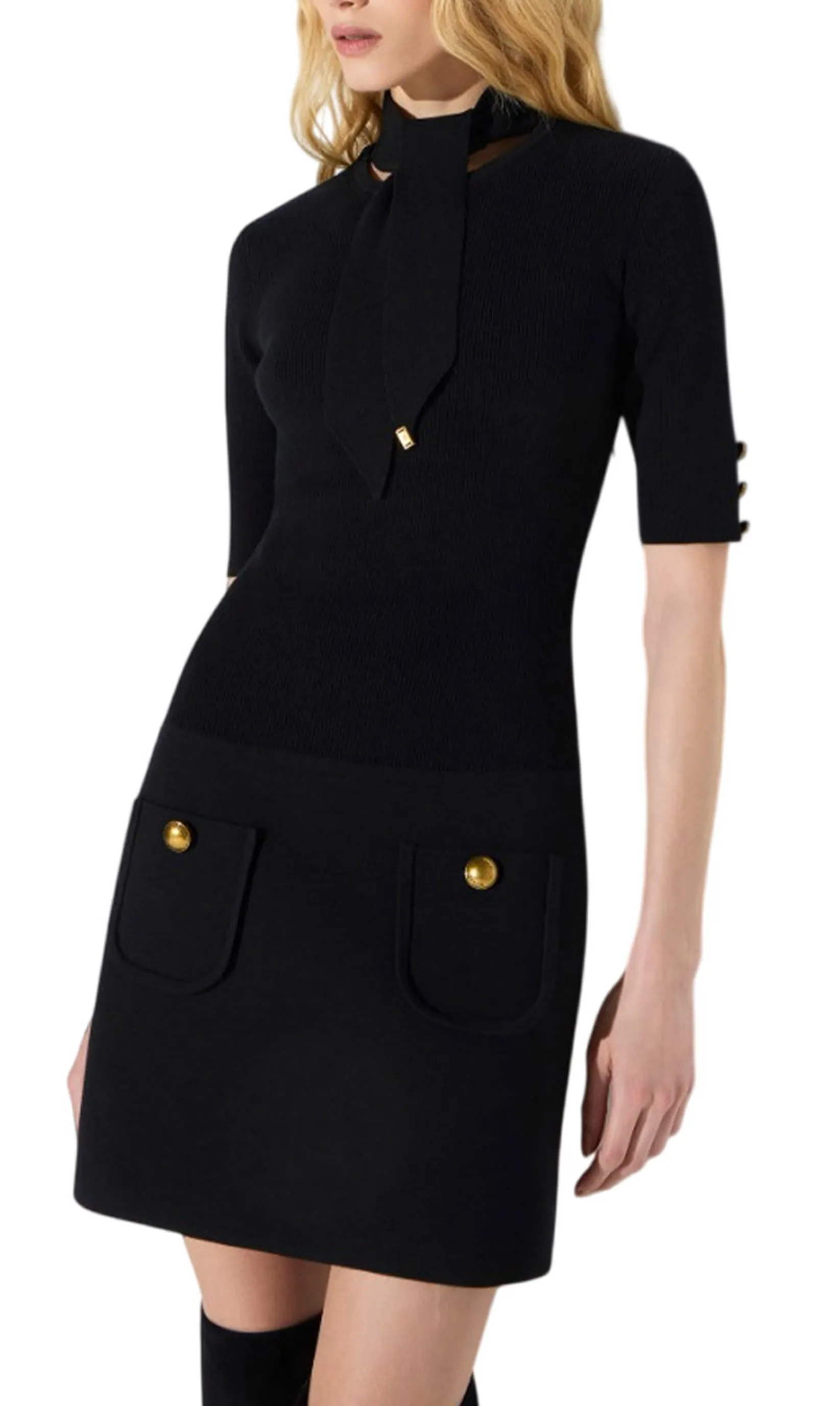 Elisabetta Franchi Abito In Maglia Con Bottoni Gioiello Nero Am04S66E2 185067