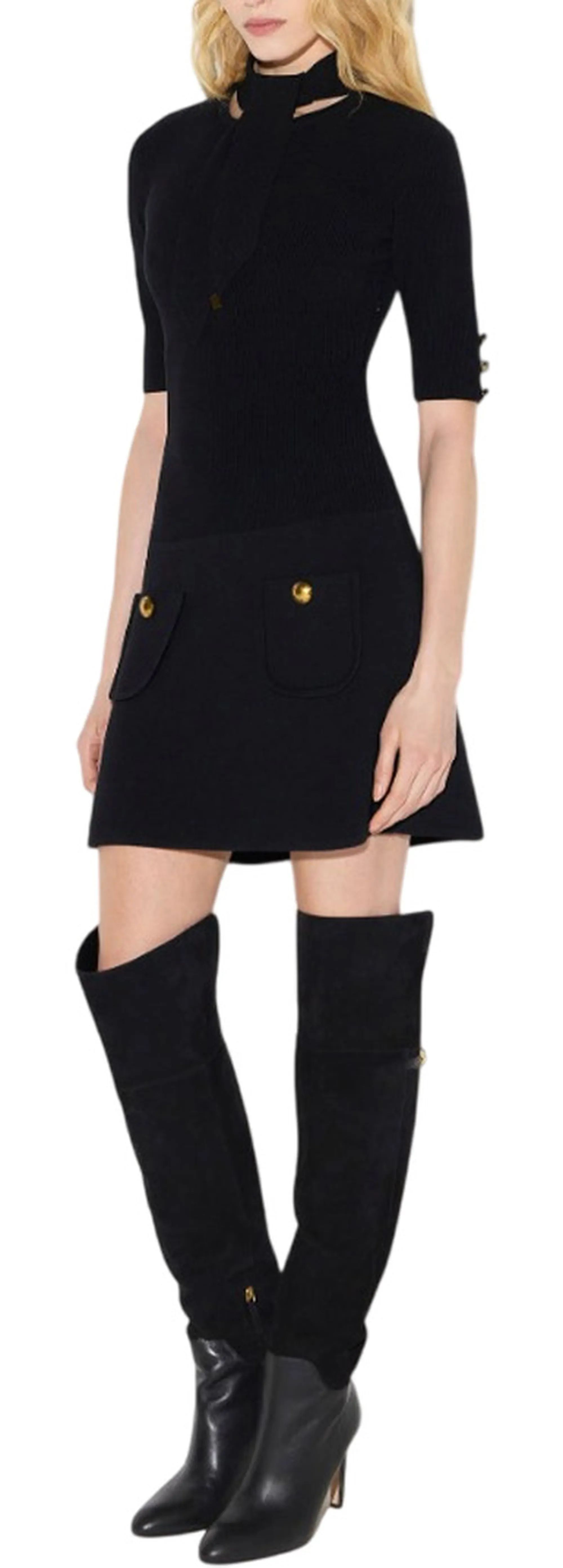 Elisabetta Franchi Abito In Maglia Con Bottoni Gioiello Nero Am04S66E2 185069