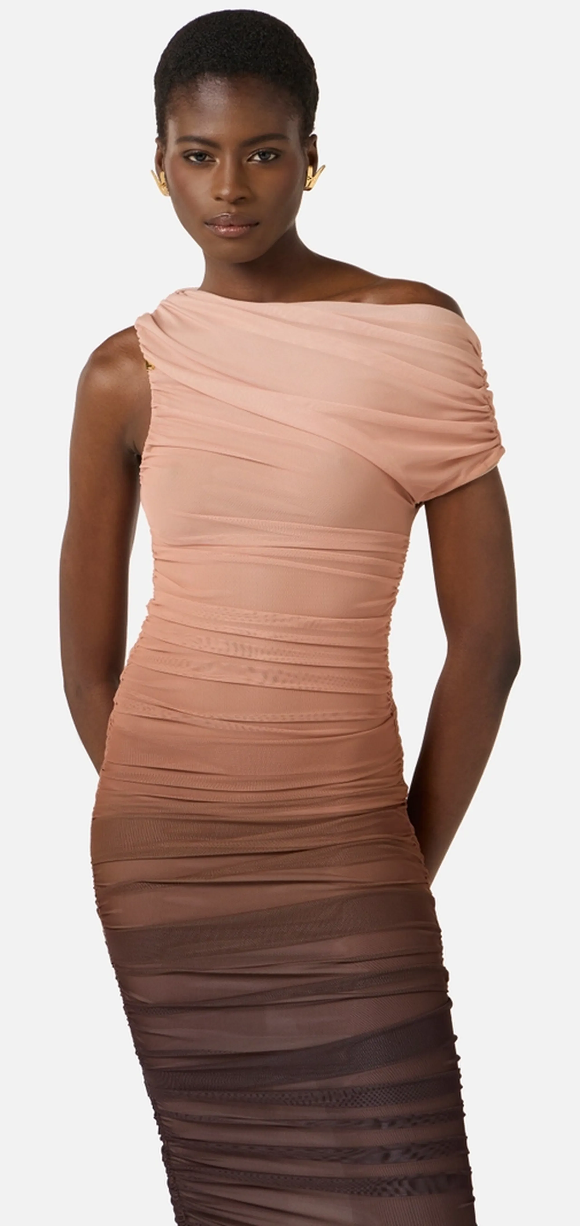 Elisabetta Franchi Abito In Tulle Degrade Cacao Ab93162E2 177936