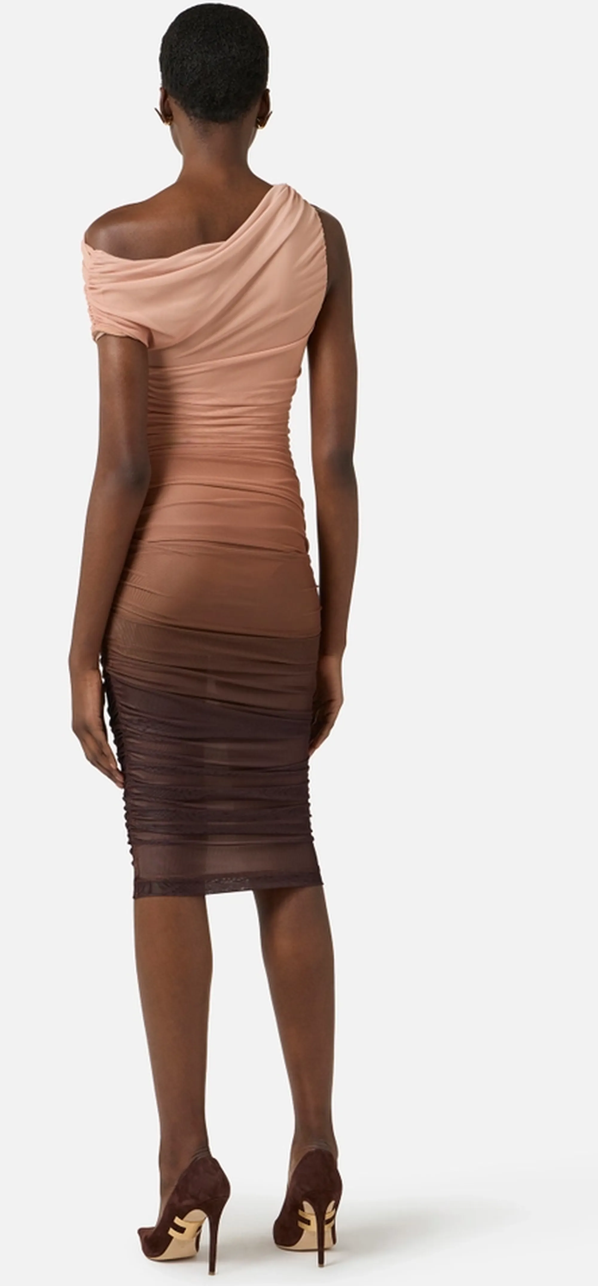 Elisabetta Franchi Abito In Tulle Degrade Cacao Ab93162E2 177938