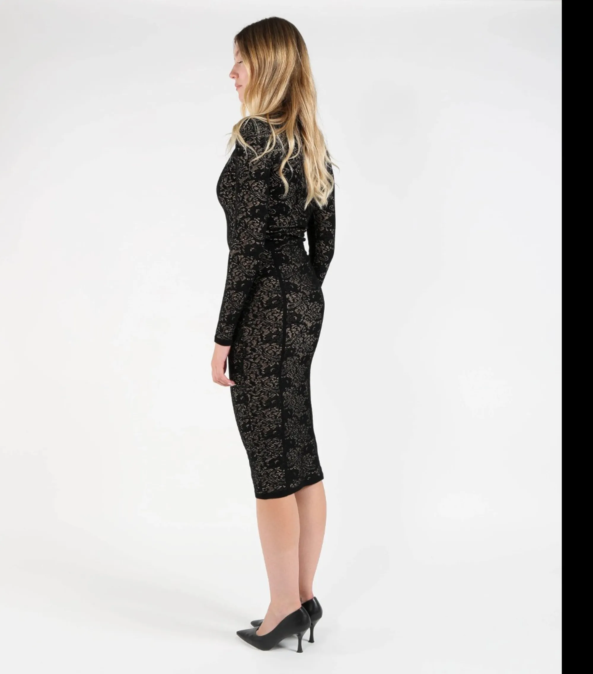 Elisabetta Franchi Abito Midi In Maglia Traforata Nero Am26Q66E2 184420