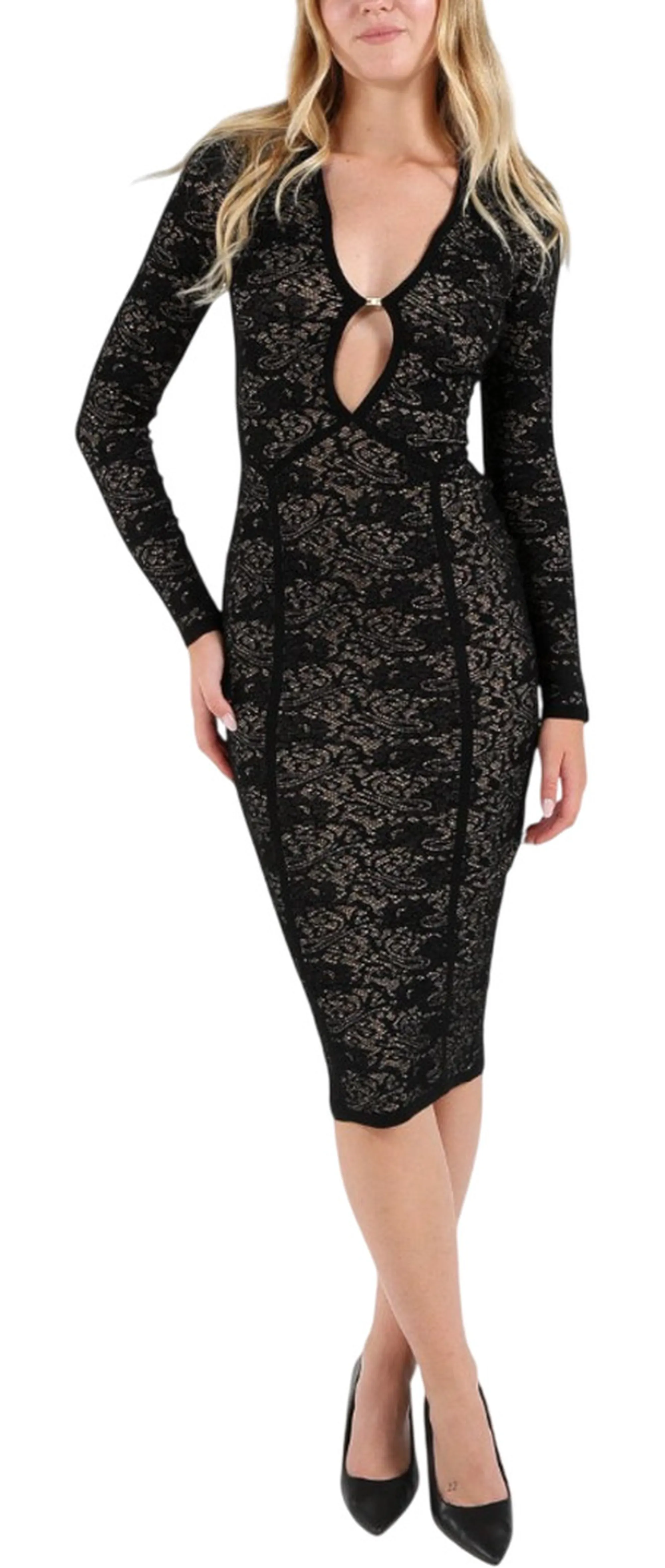 Elisabetta Franchi Abito Midi In Maglia Traforata Nero Am26Q66E2 185075