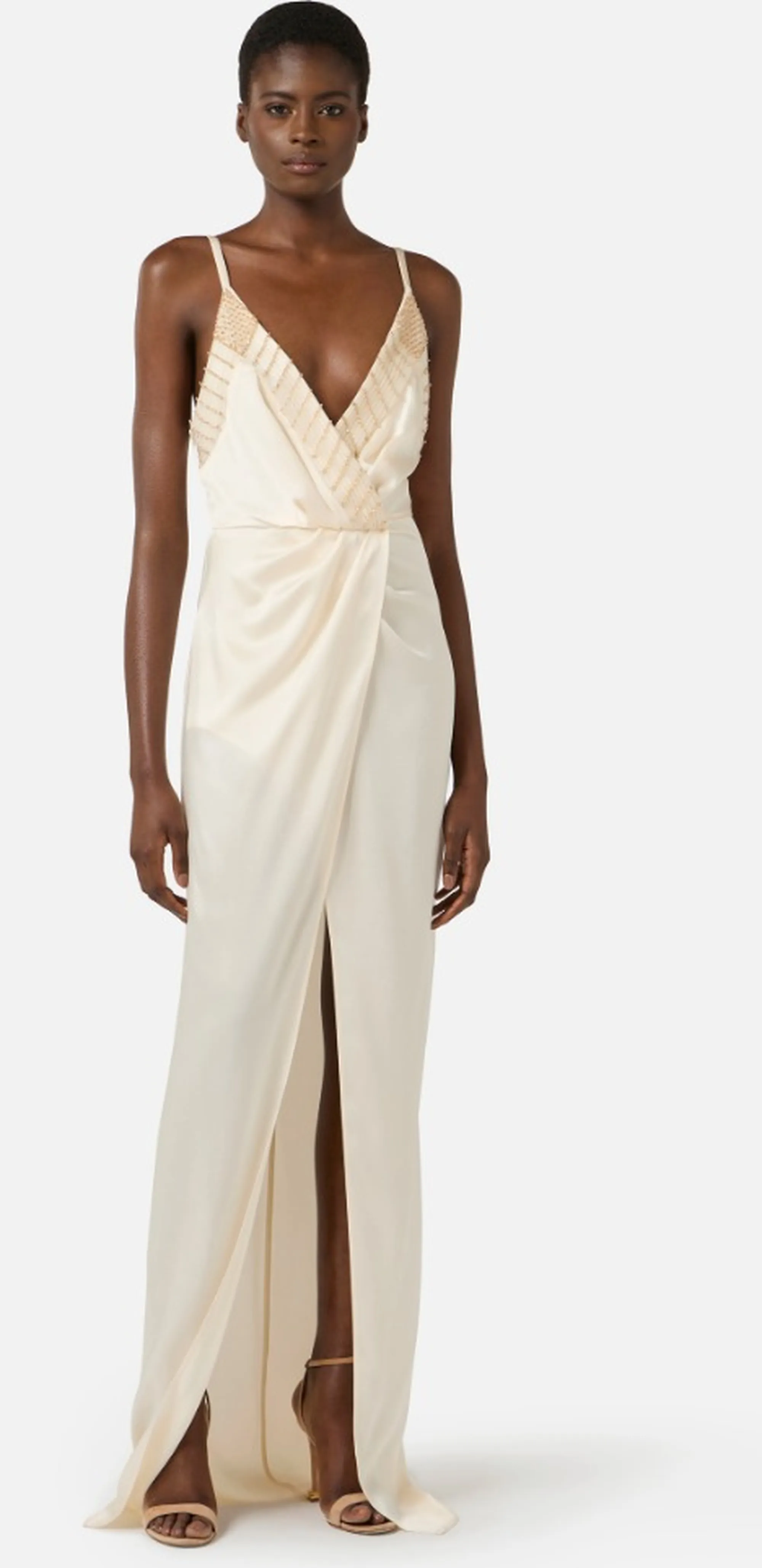 Elisabetta Franchi Abito Red Carpet Con Cristalli Ricamati Burro Abr4862E2 171364