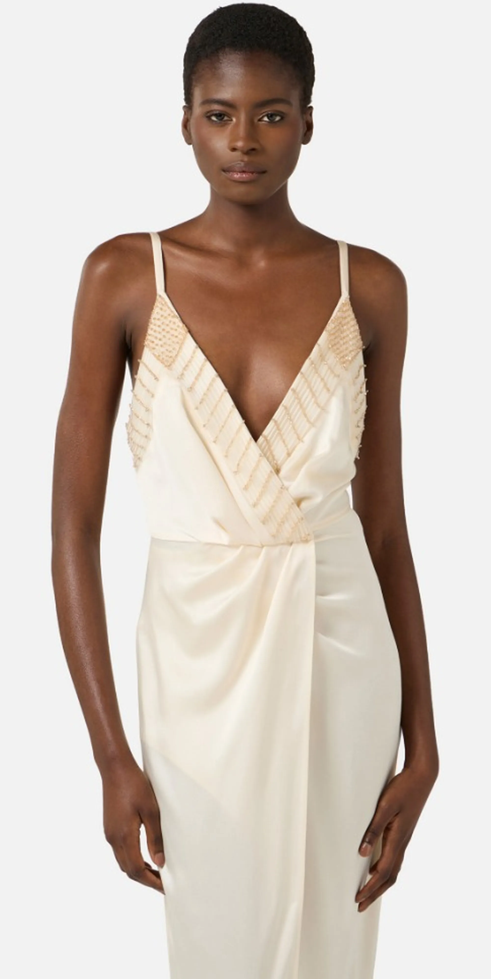 Elisabetta Franchi Abito Red Carpet Con Cristalli Ricamati Burro Abr4862E2 171365