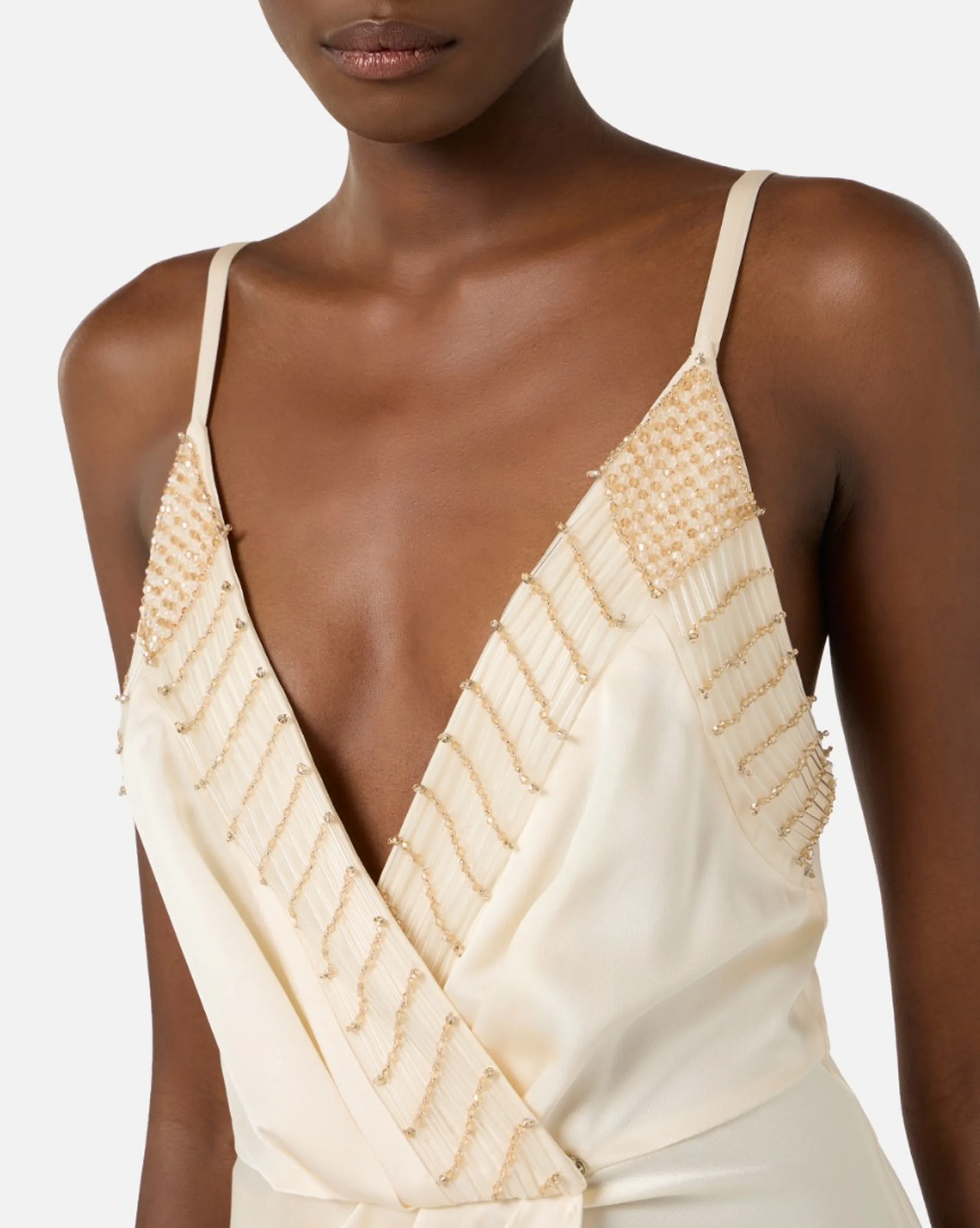 Elisabetta Franchi Abito Red Carpet Con Cristalli Ricamati Burro Abr4862E2 171366