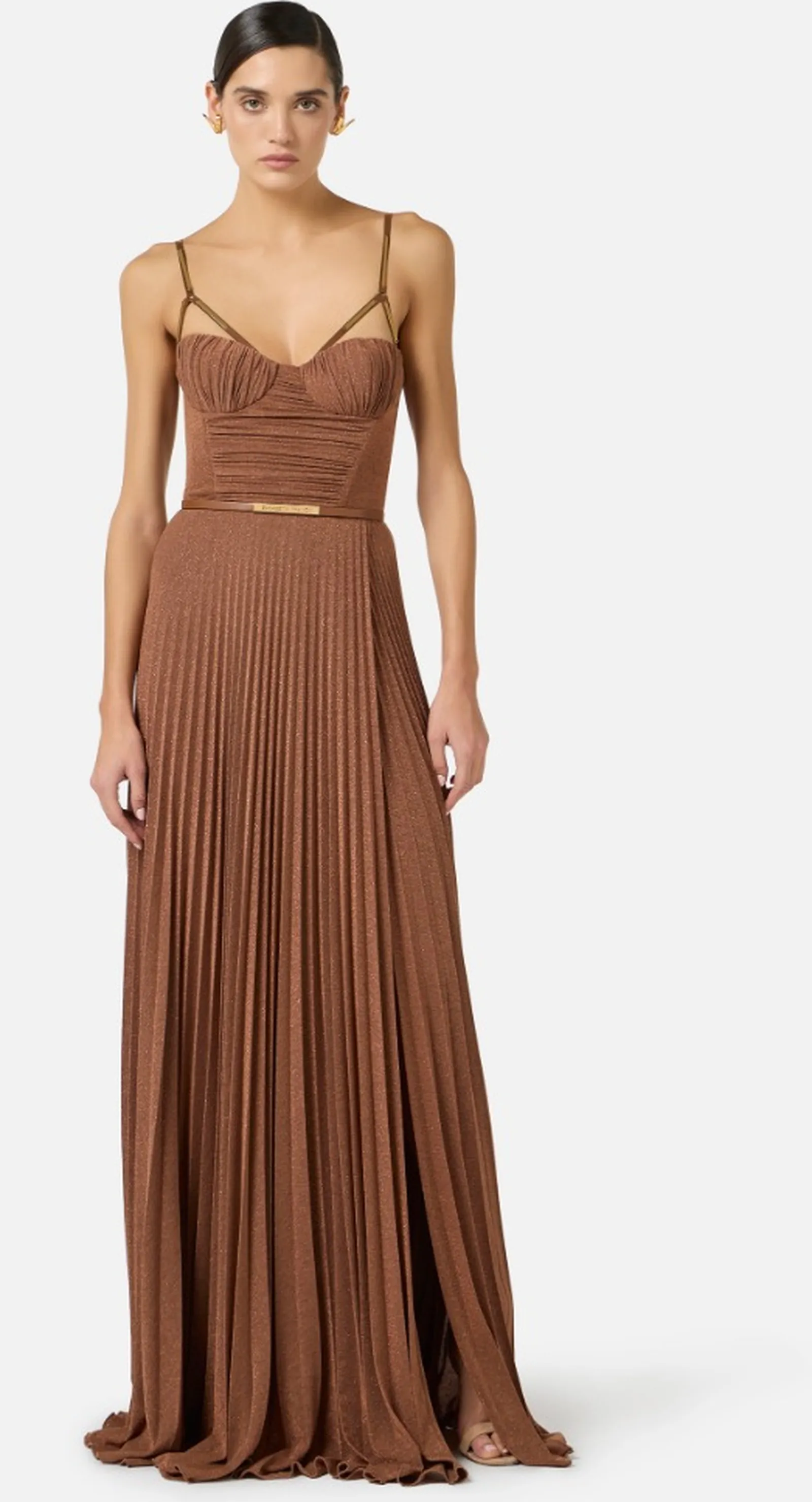 Elisabetta Franchi Abito Red Carpet In Jersey Lame Con Cintura Cuoio Abr1661E2 172103