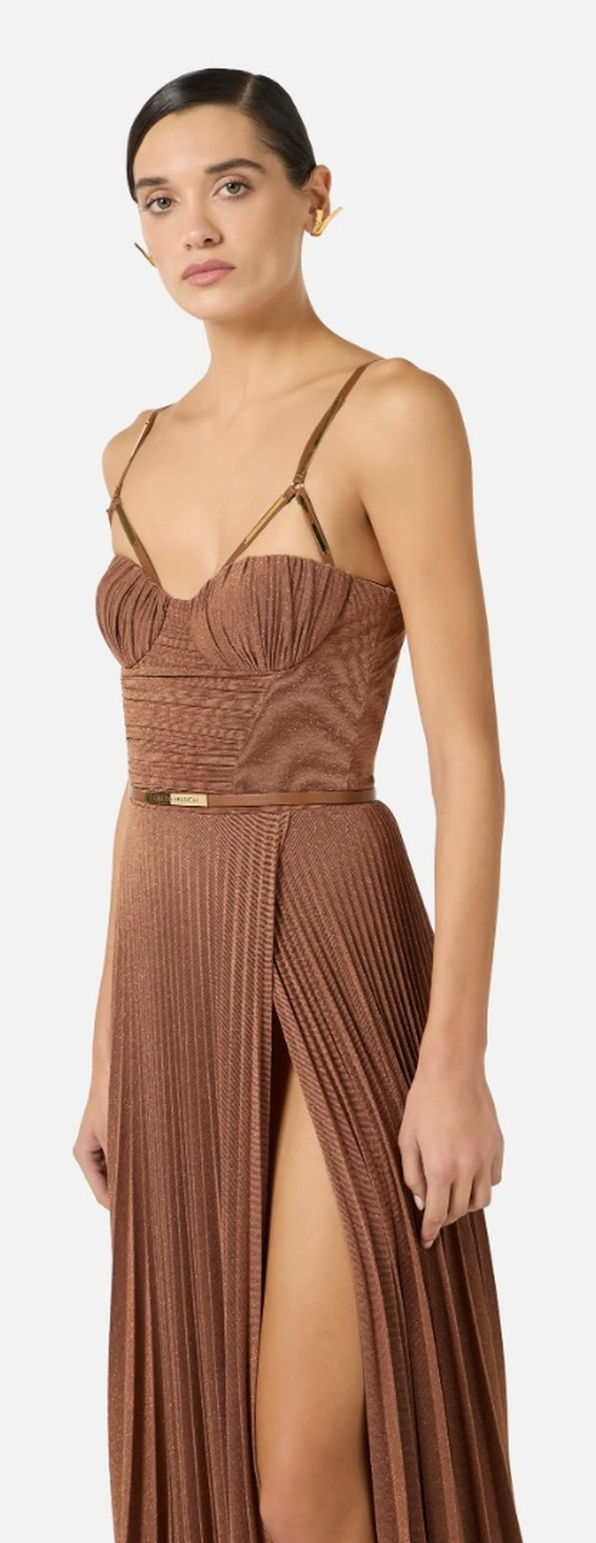 Elisabetta Franchi B'Red Carpet Dress In Lame Jersey With Belt' Leather Abr1661E2 172104