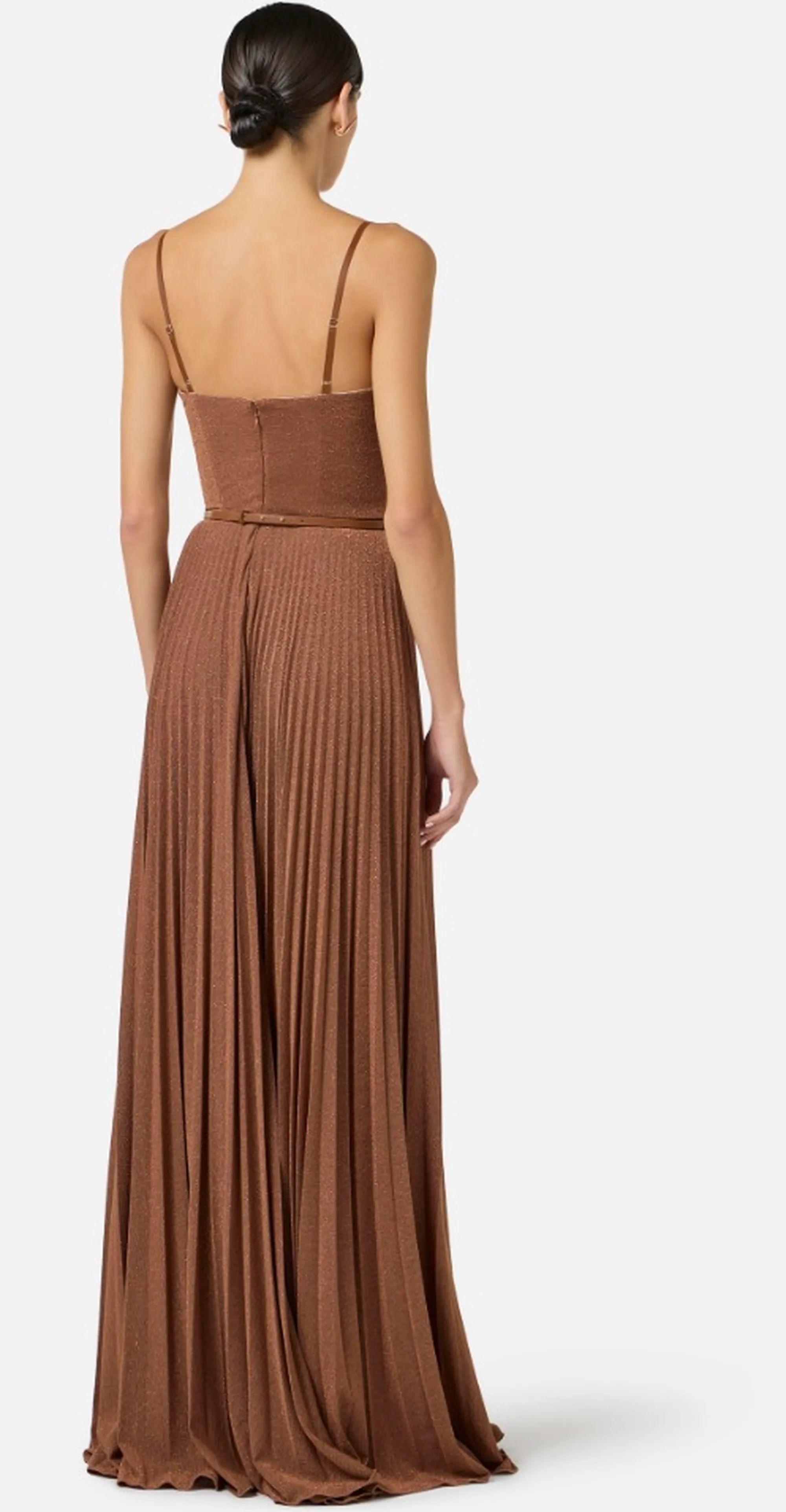 Elisabetta Franchi B'Red Carpet Dress In Lame Jersey With Belt' Leather Abr1661E2 172106