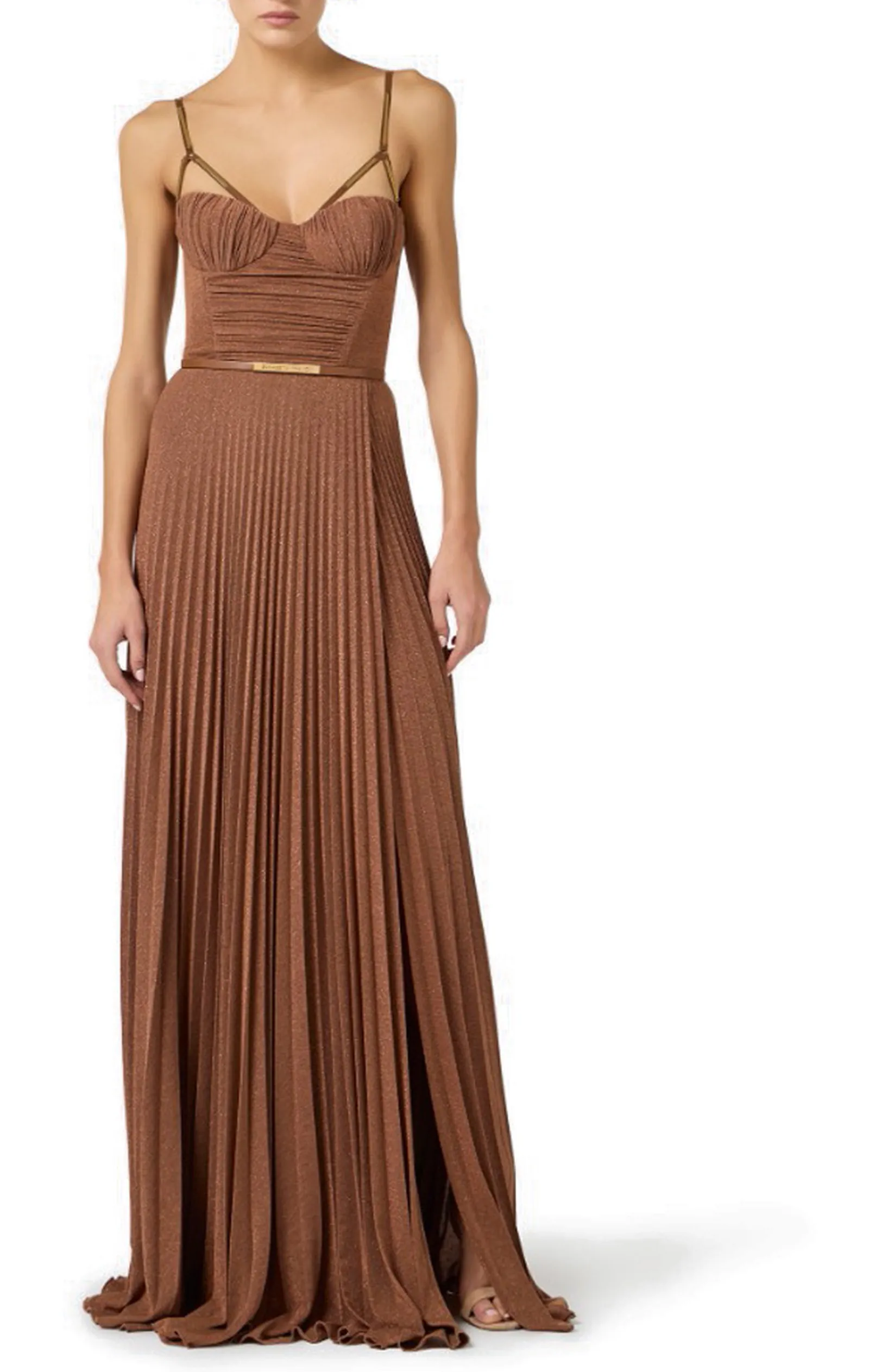 Elisabetta Franchi Abito Red Carpet In Jersey Lame Con Cintura Cuoio Abr1661E2 178428