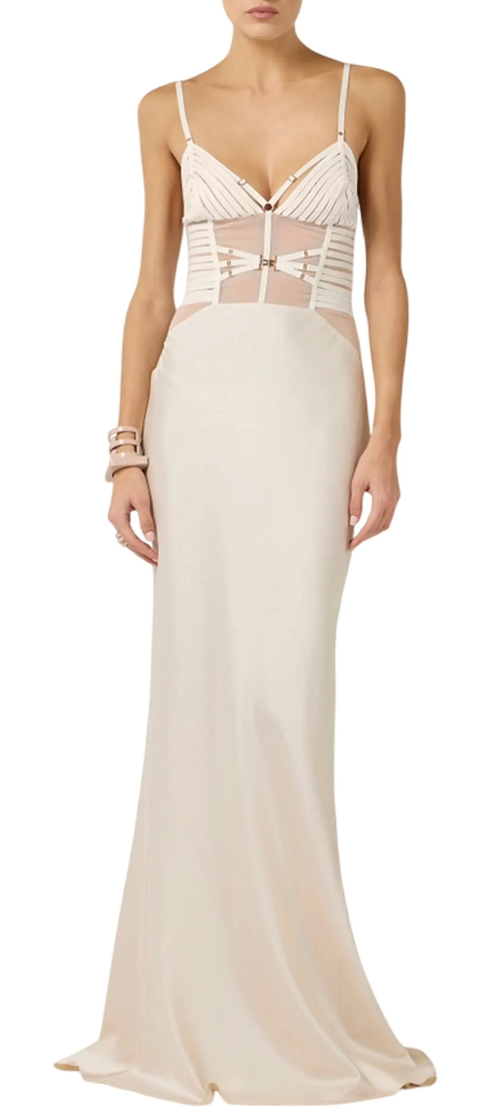 Elisabetta Franchi Abito Red Carpet In Raso Con Elastici Avena Abr5362E2 178708