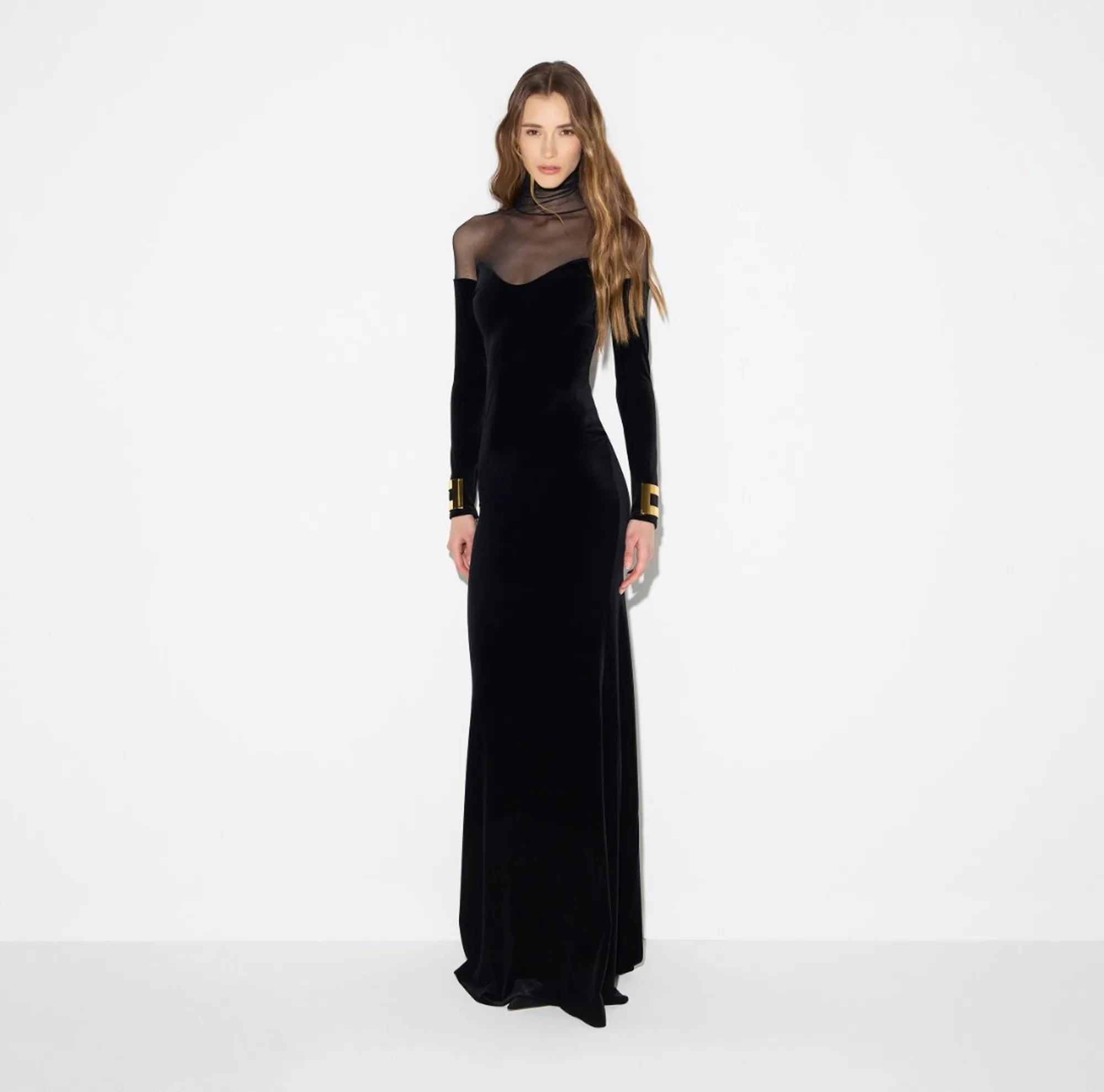 Elisabetta Franchi B'Red Carpet Dress In Velvet And Tulle' Black Abr2967E2 188300