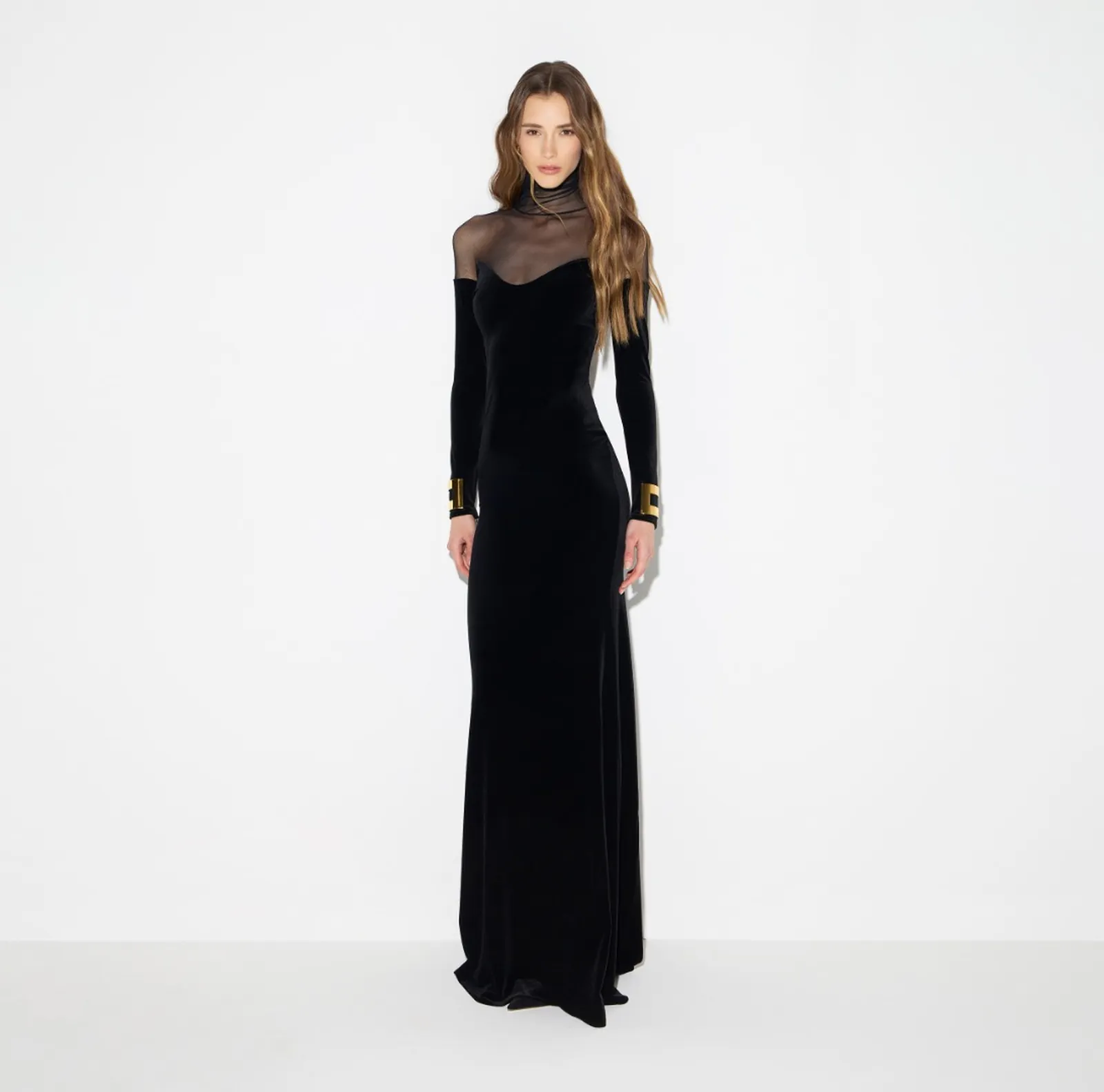 Elisabetta Franchi Abito Red Carpet In Velluto E Tulle Nero Abr2967E2 188300