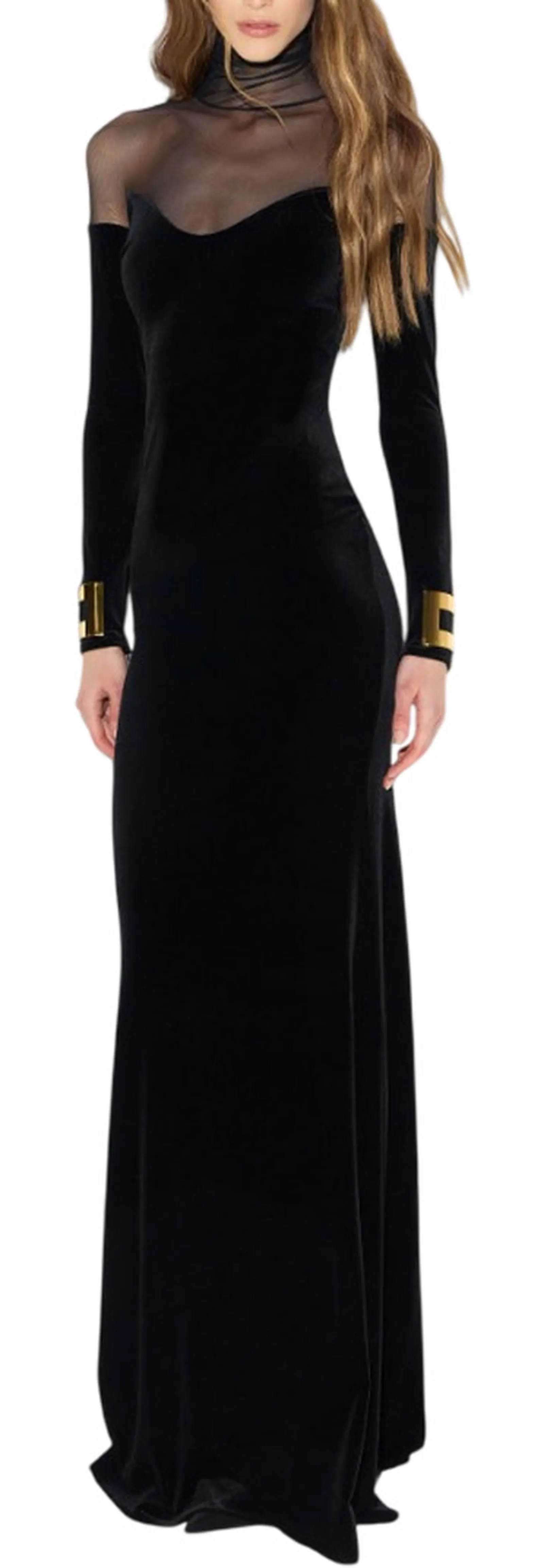 Elisabetta Franchi Abito Red Carpet In Velluto E Tulle Nero Abr2967E2 189346