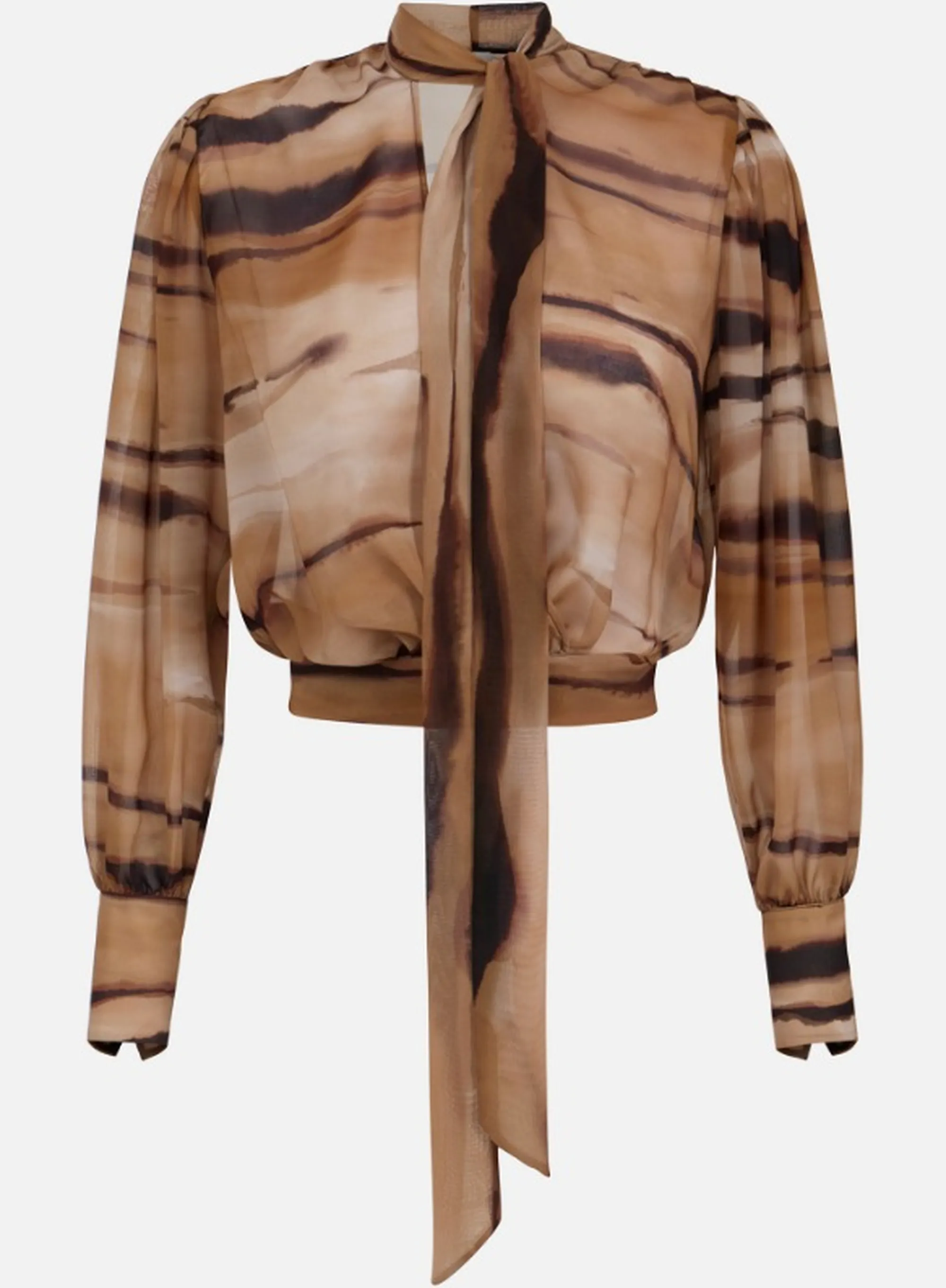 Elisabetta Franchi Blusa In Chiffon Con Stampa Tigre Cammello Ca16062E2 172056