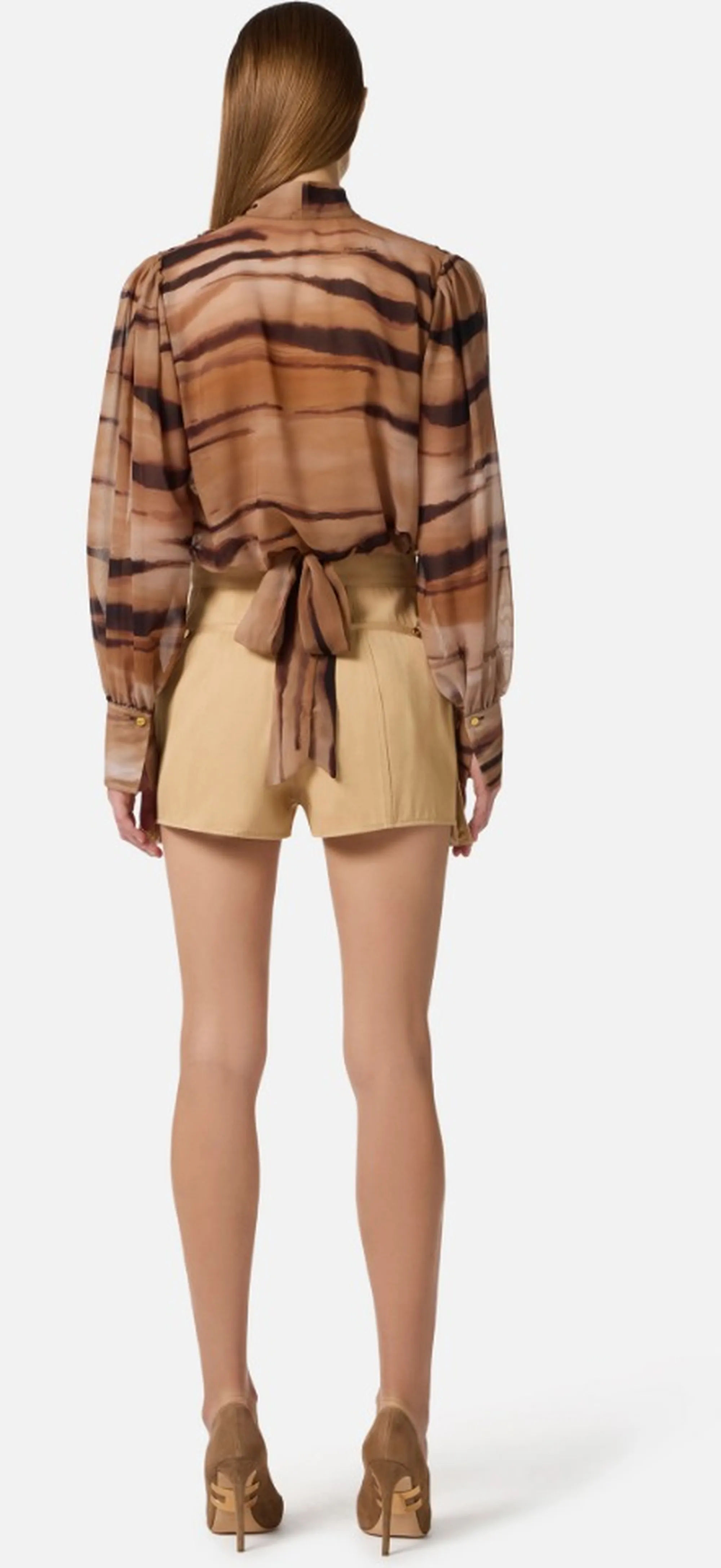 Elisabetta Franchi Blusa In Chiffon Con Stampa Tigre Cammello Ca16062E2 172060