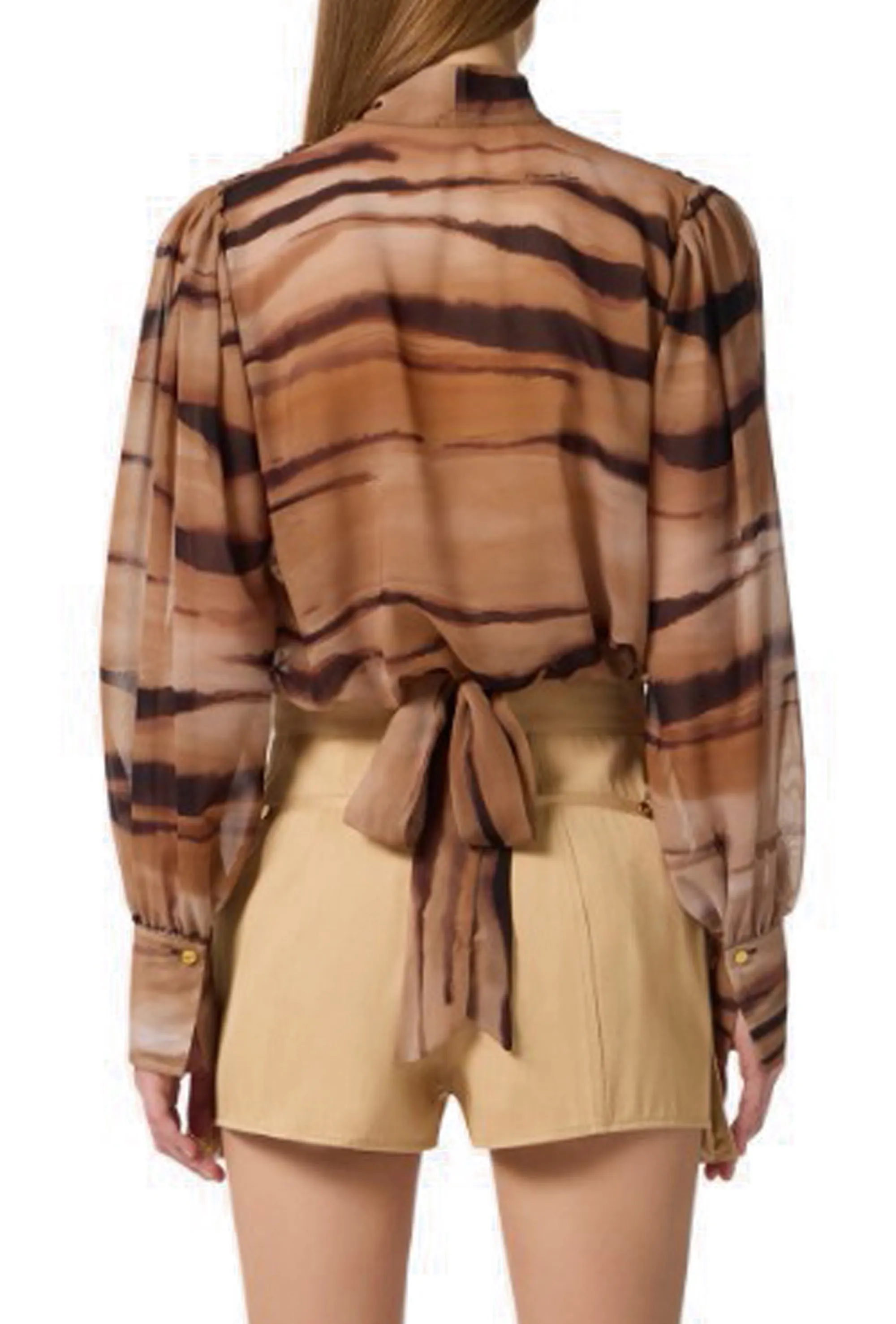 Elisabetta Franchi B'Chiffon Blouse With Tiger Print' Camel Ca16062E2 178350