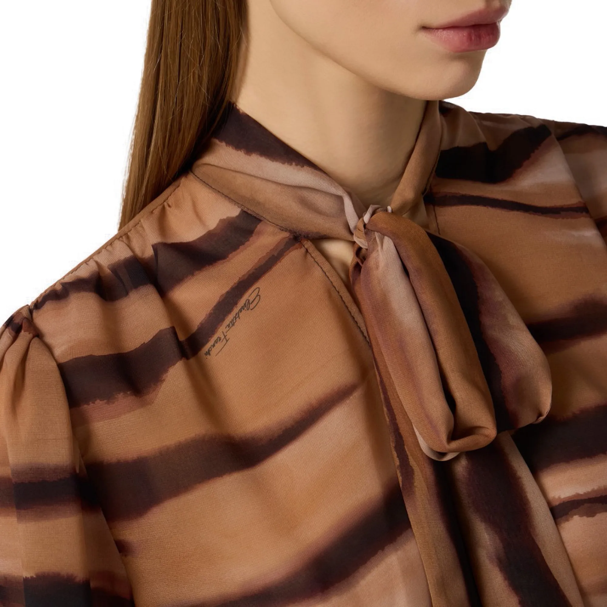 Elisabetta Franchi B'Chiffon Blouse With Tiger Print' Camel Ca16062E2 178352