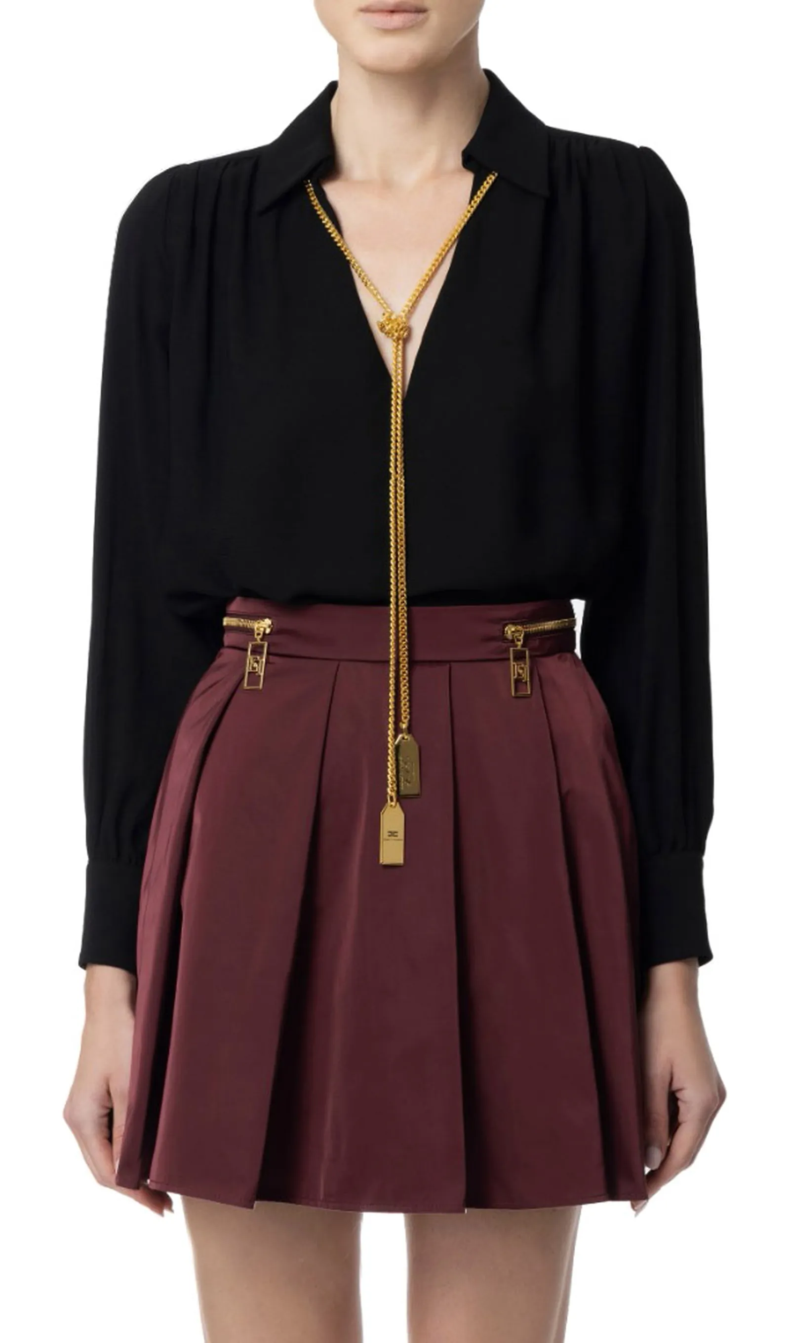 Elisabetta Franchi Blusa In Georgette Con Charms Collana Nero Ca09346E2 120580