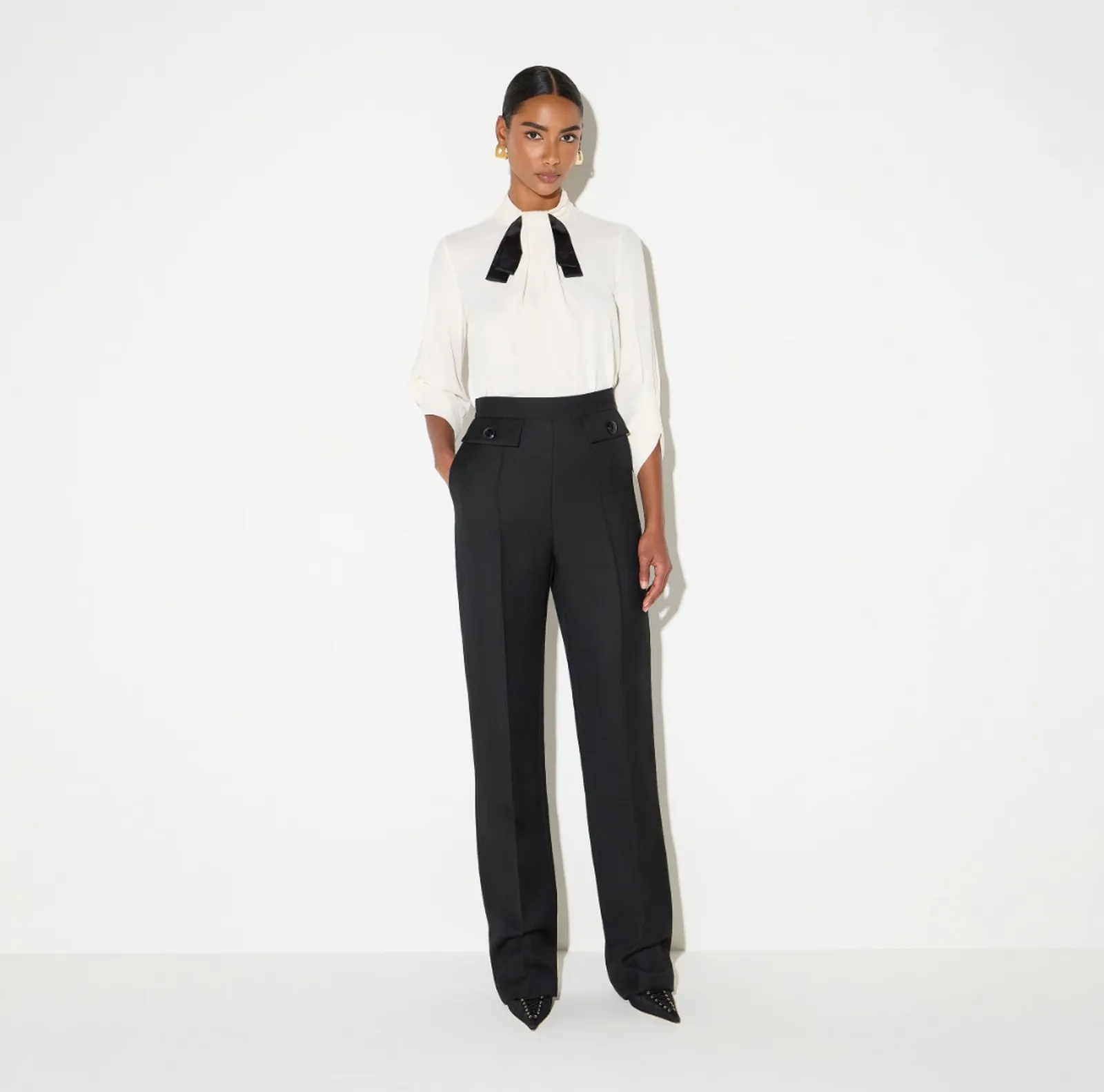 Elisabetta Franchi Blusa In Georgette Con Cravattino Burro Ca17866E2 184624