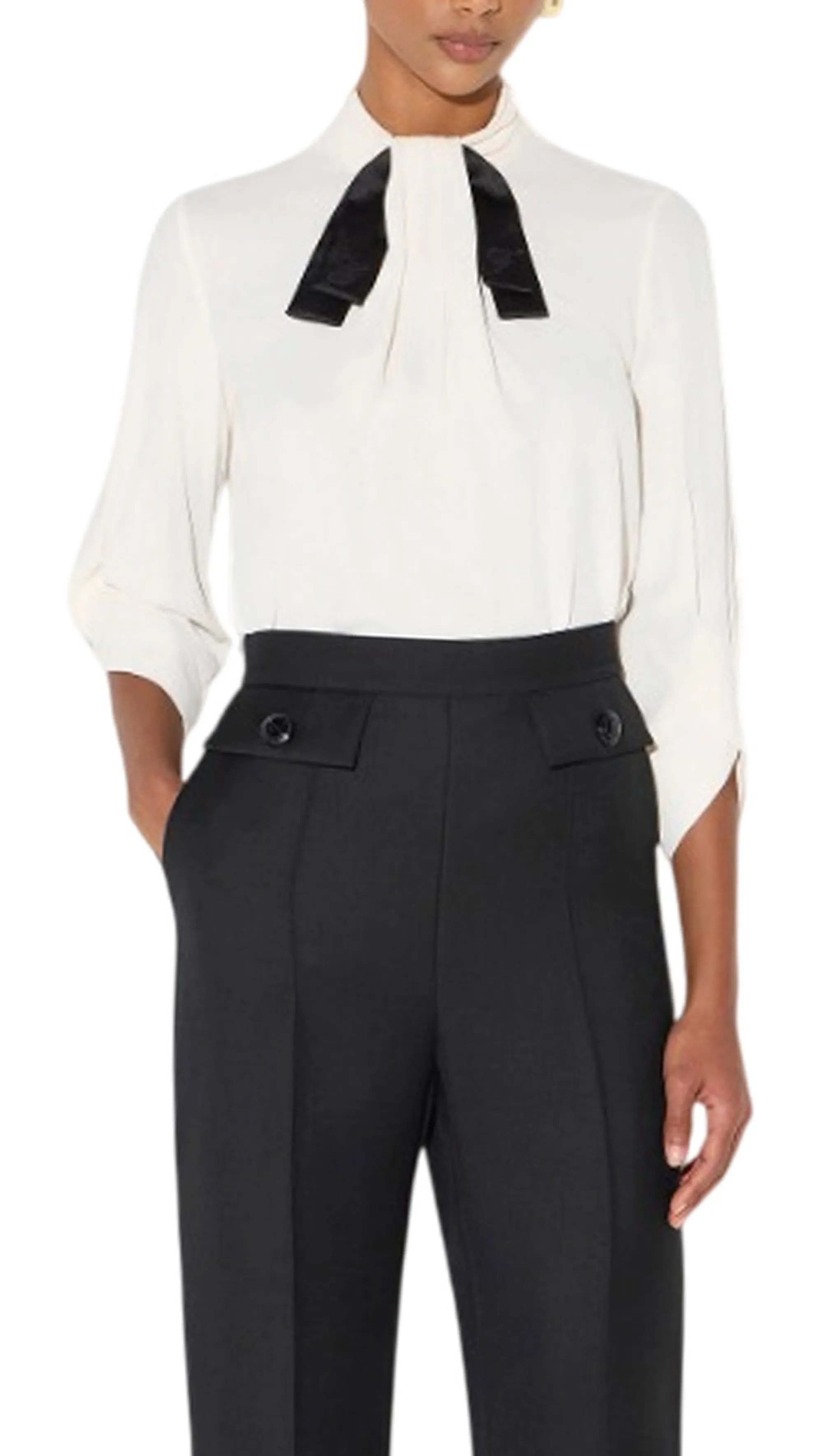 Elisabetta Franchi Blusa In Georgette Con Cravattino Burro Ca17866E2 185078