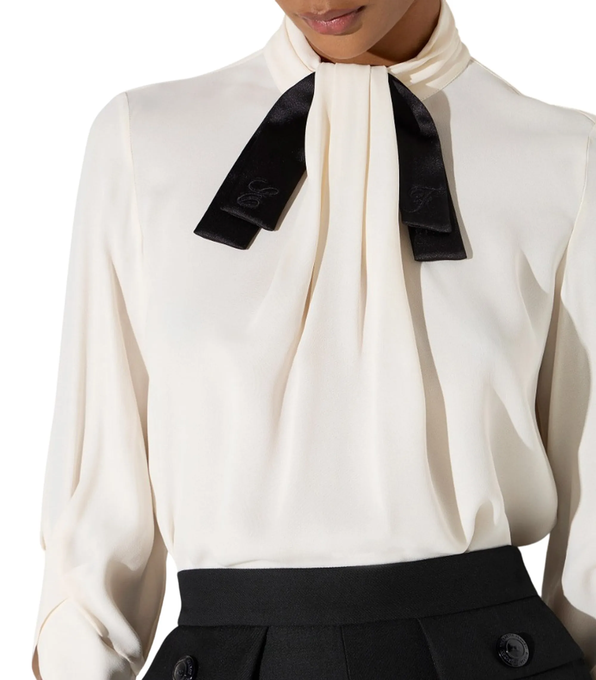 Elisabetta Franchi Blusa In Georgette Con Cravattino Burro Ca17866E2 185081