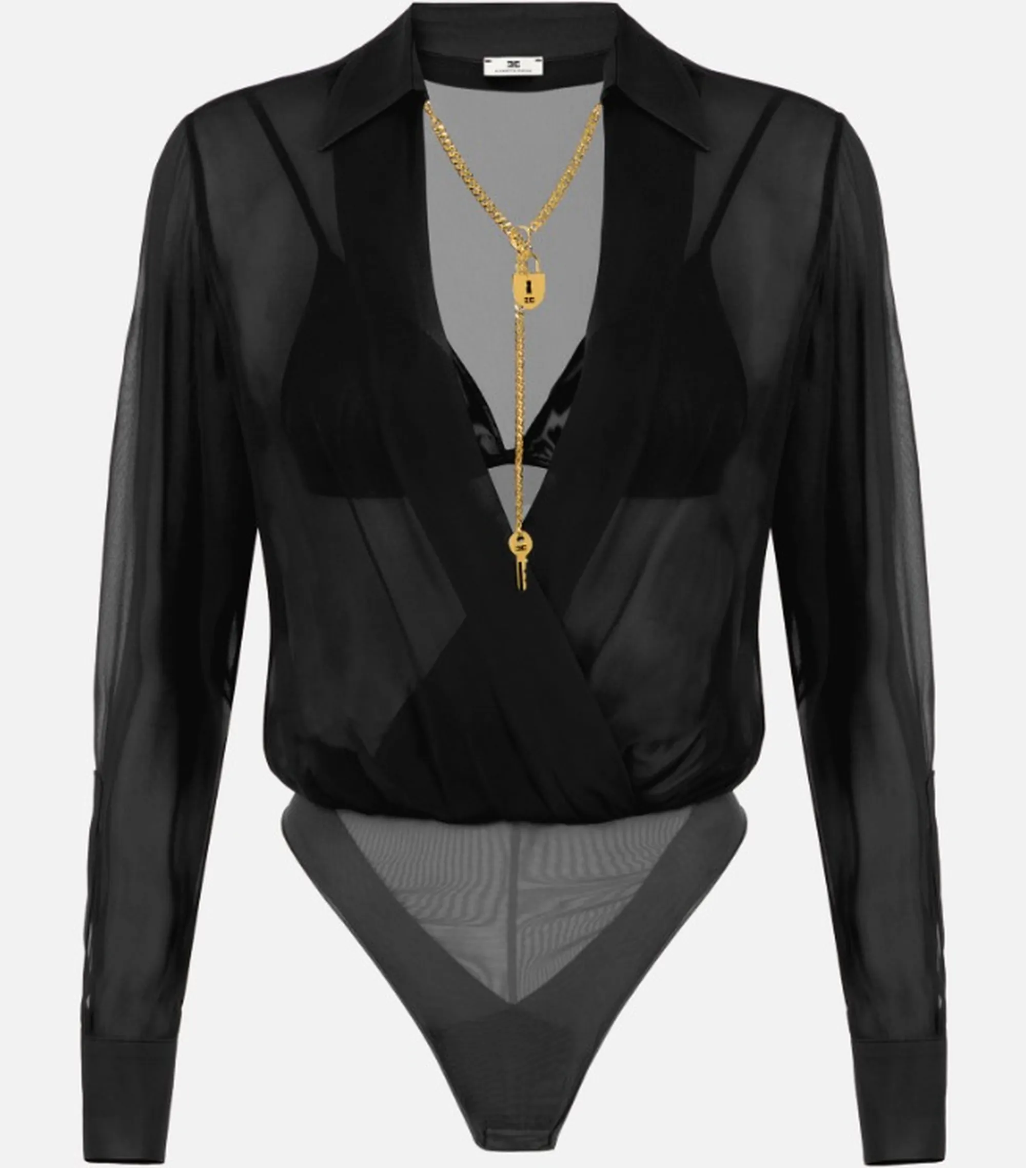 Elisabetta Franchi Body In Georgette Con Catena Gioiello Nero Cb00966E2 184635