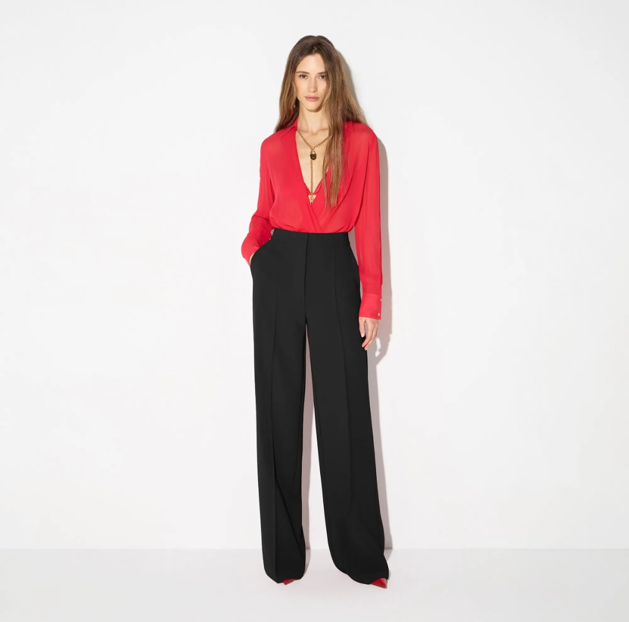 Elisabetta Franchi Body In Georgette Con Catena Gioiello Rosso Cb00966E2 184638