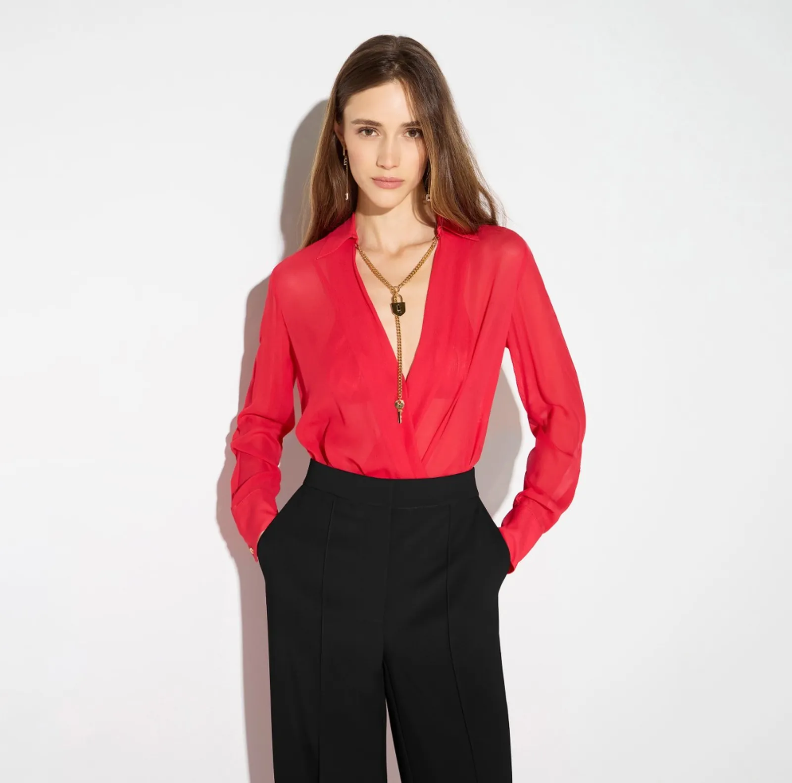 Elisabetta Franchi Body In Georgette Con Catena Gioiello Rosso Cb00966E2 184642