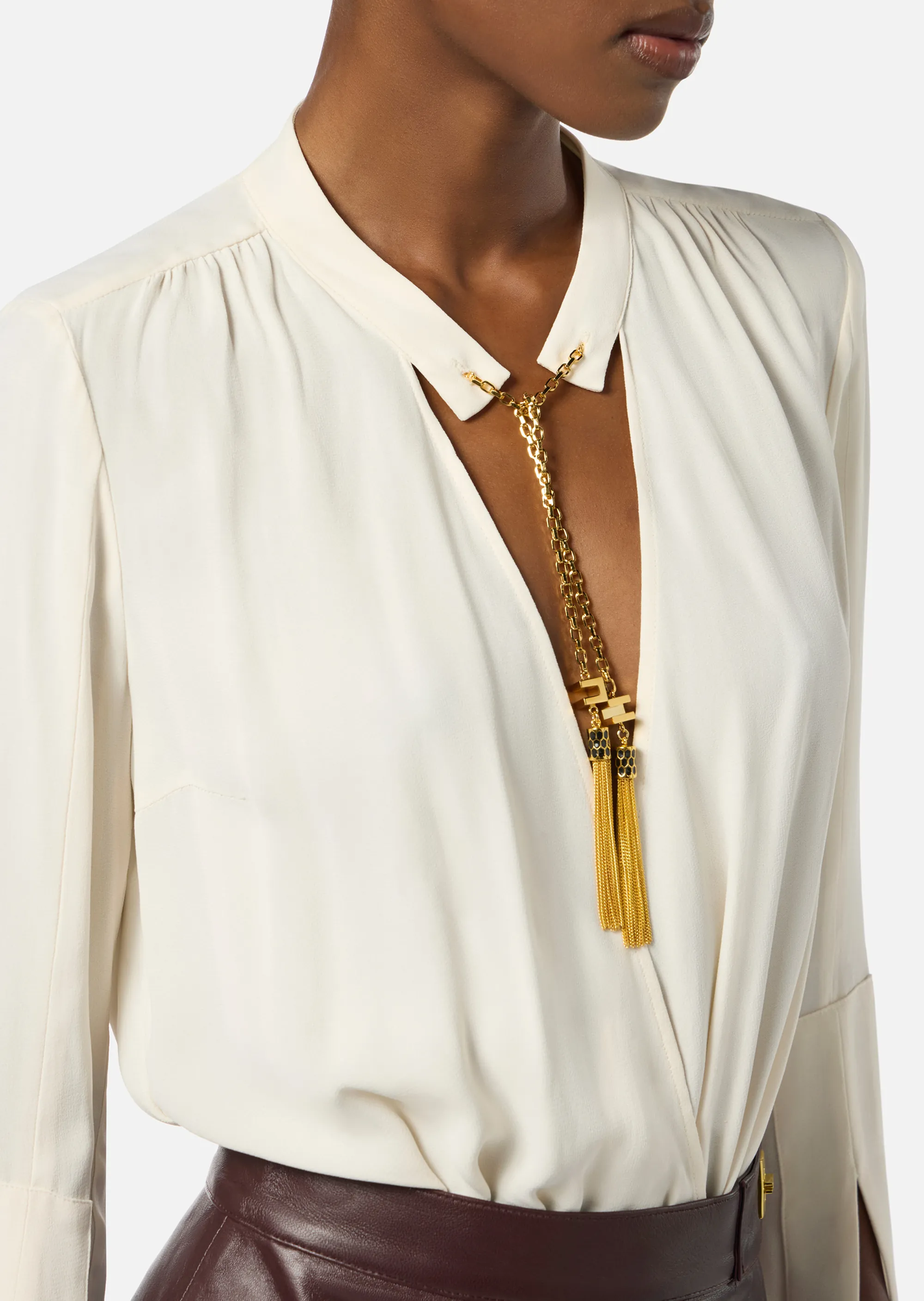Elisabetta Franchi B'Georgette Bodysuit With Jewel Details' Milk Cb00557E2 152972