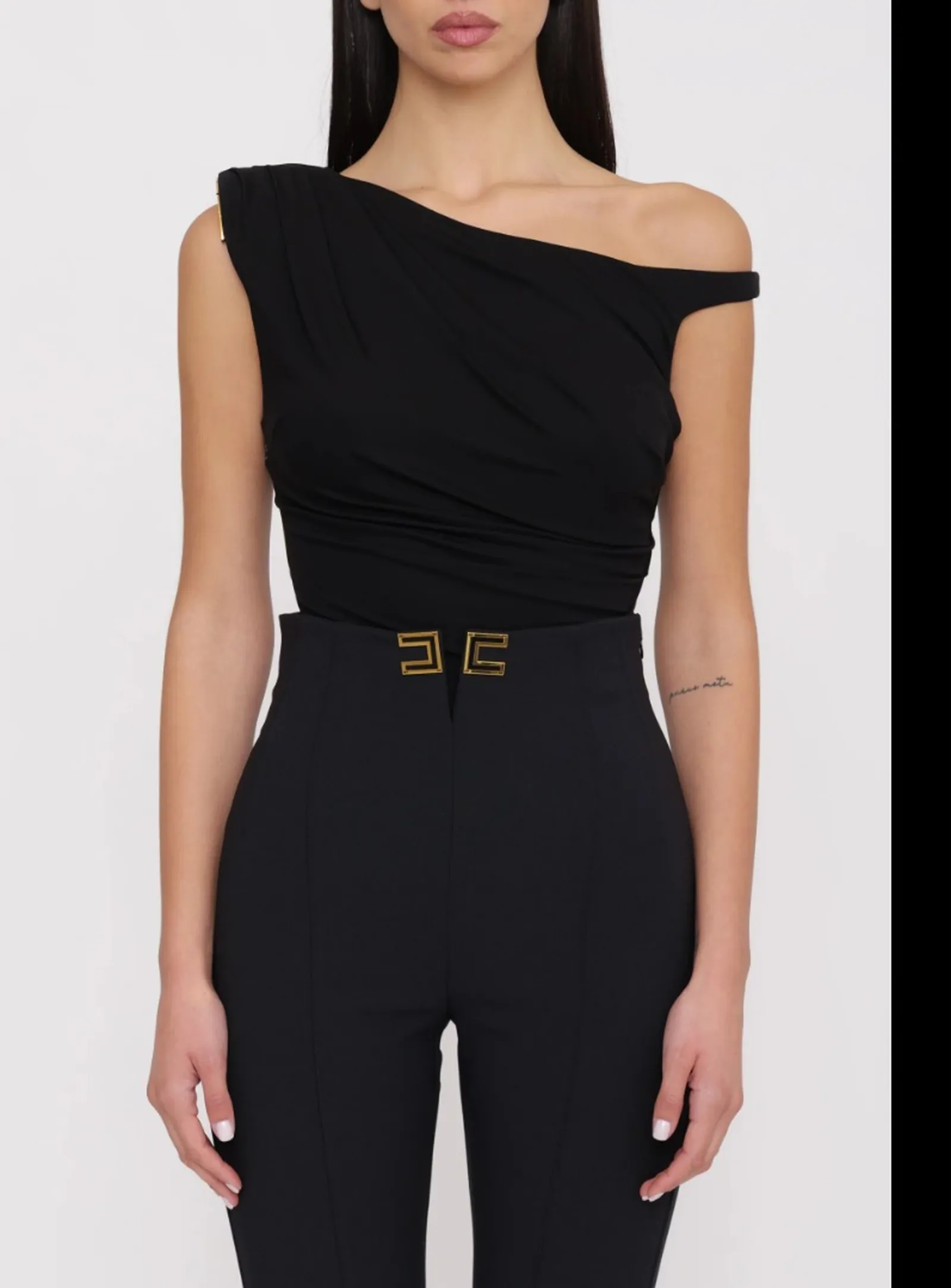 Elisabetta Franchi Body In Jersey Con Spalla Gioiello Nero Bo01361E2 172357