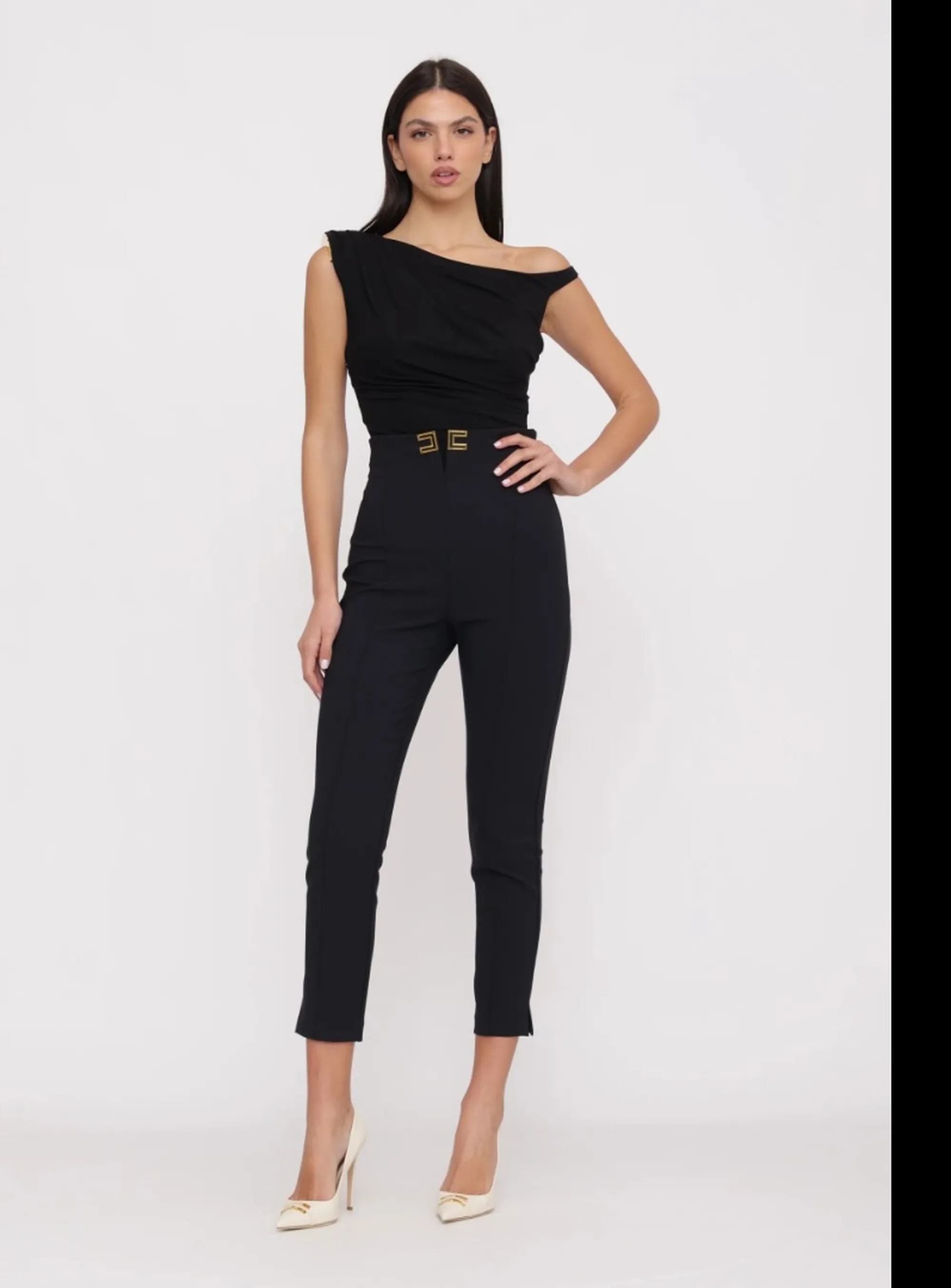 Elisabetta Franchi Body In Jersey Con Spalla Gioiello Nero Bo01361E2 172360