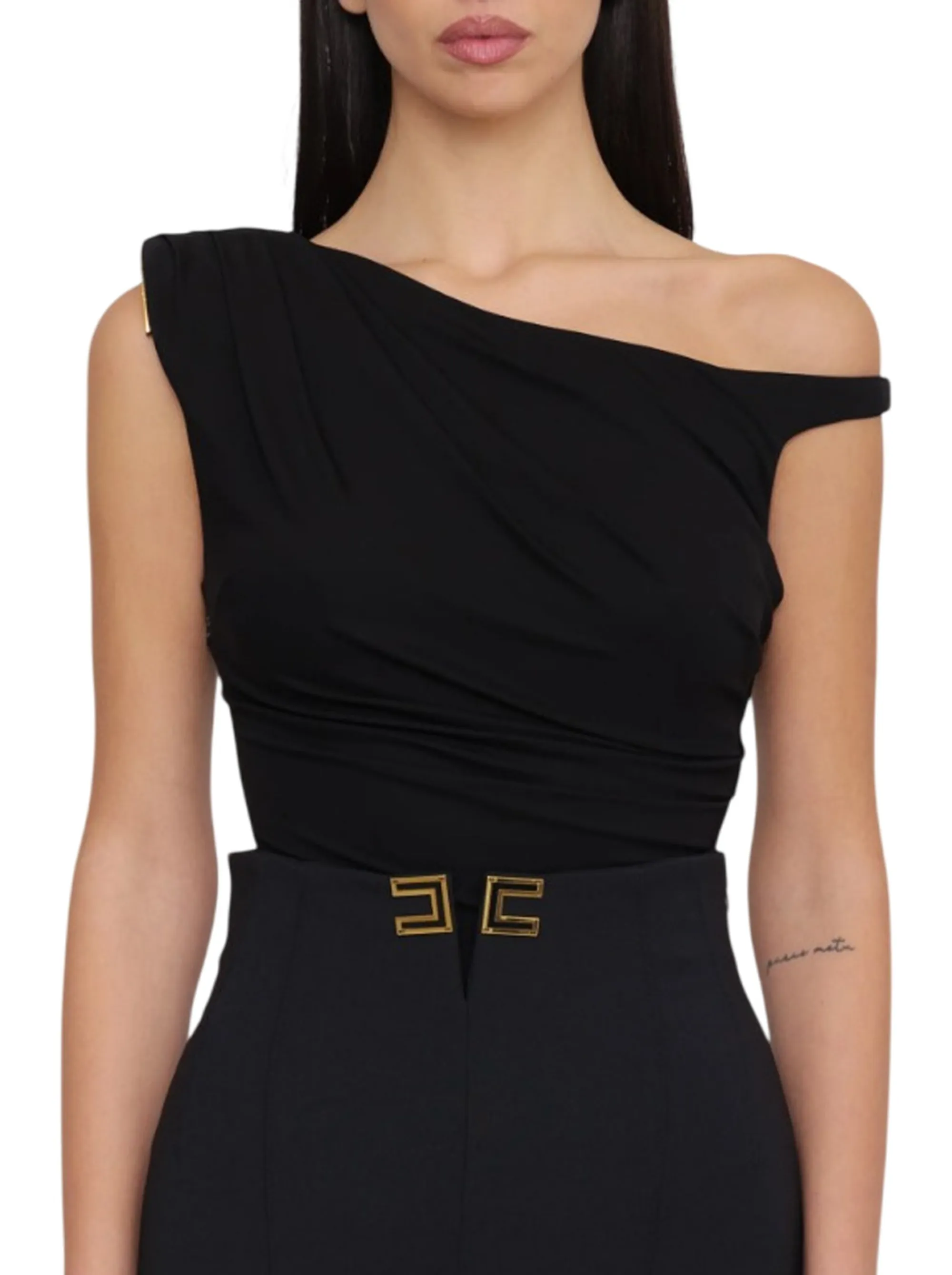 Elisabetta Franchi Body In Jersey Con Spalla Gioiello Nero Bo01361E2 178417