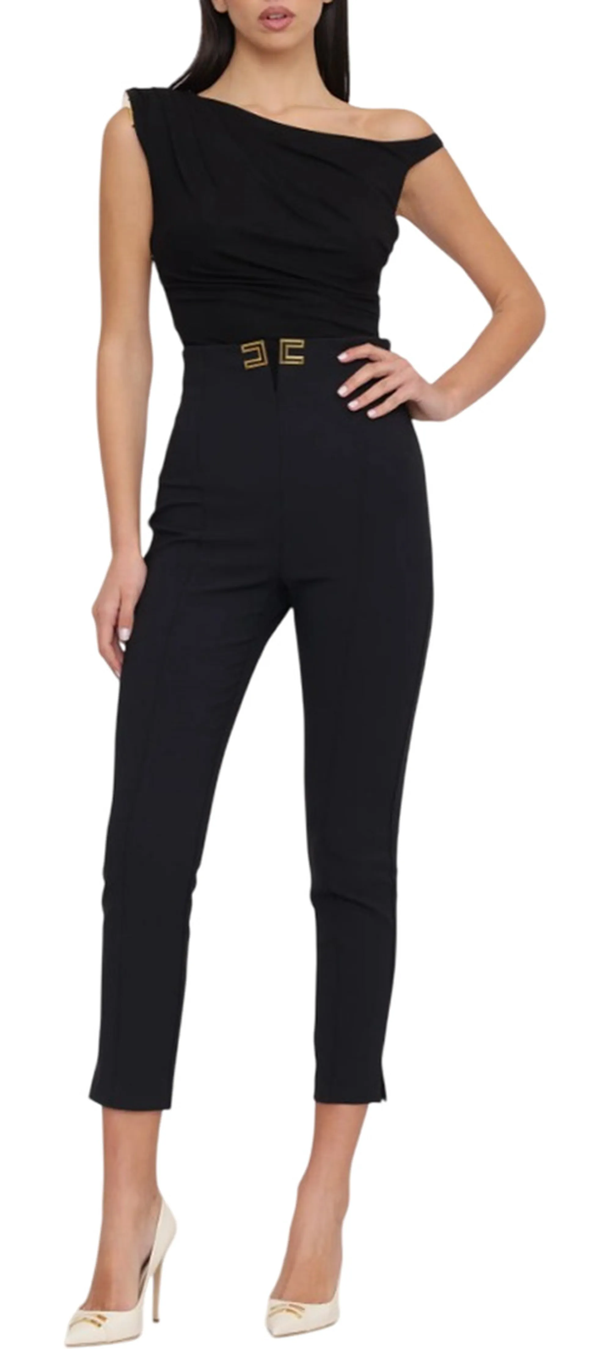 Elisabetta Franchi Body In Jersey Con Spalla Gioiello Nero Bo01361E2 178418