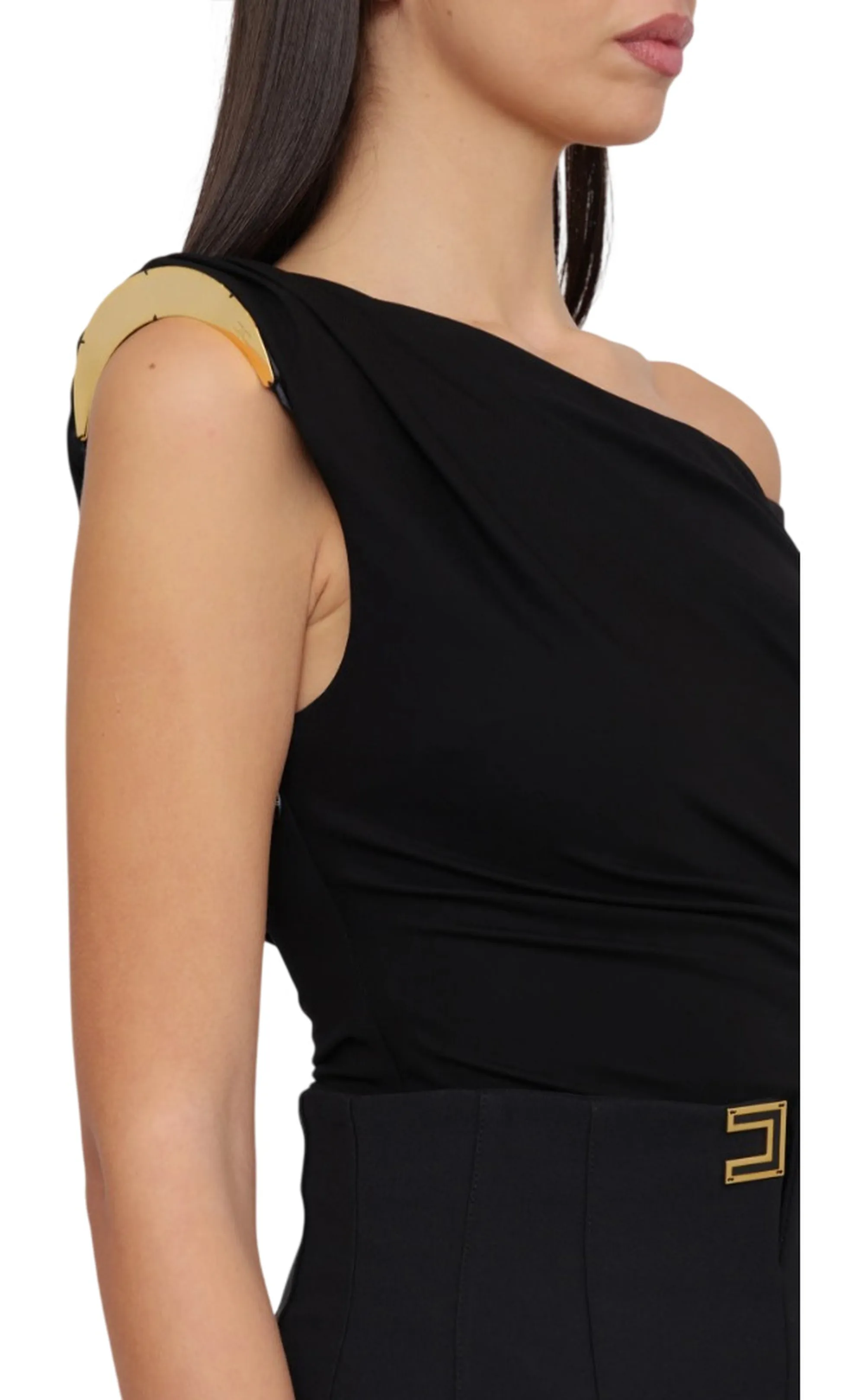 Elisabetta Franchi Body In Jersey Con Spalla Gioiello Nero Bo01361E2 178420