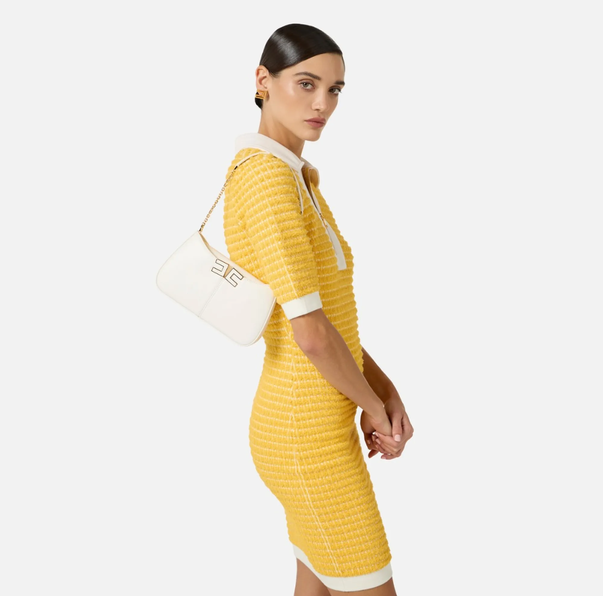 Elisabetta Franchi Borsa A Spalla Con Dettaglio Logo Avorio Bs93A61E2 172167