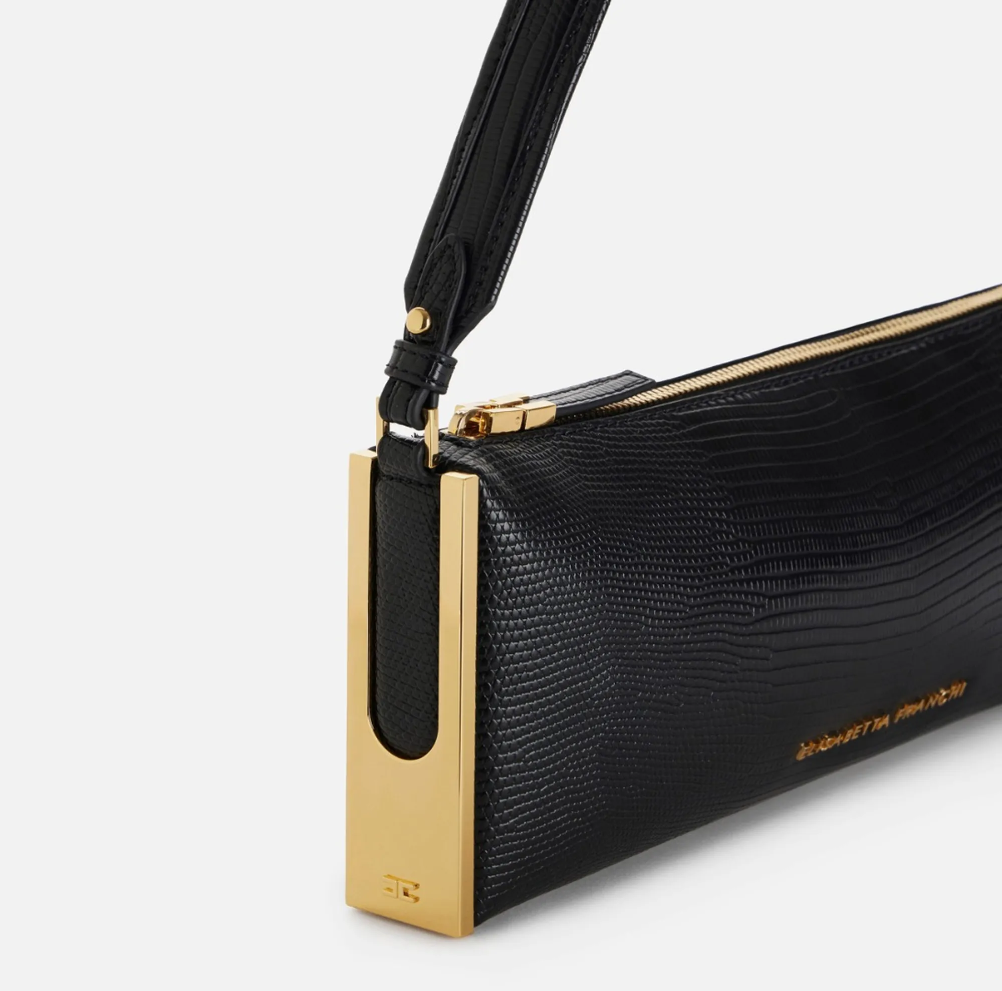 Elisabetta Franchi Borsa A Spalla Con Stampa Lucertola Nero Bs15A66E2 184458
