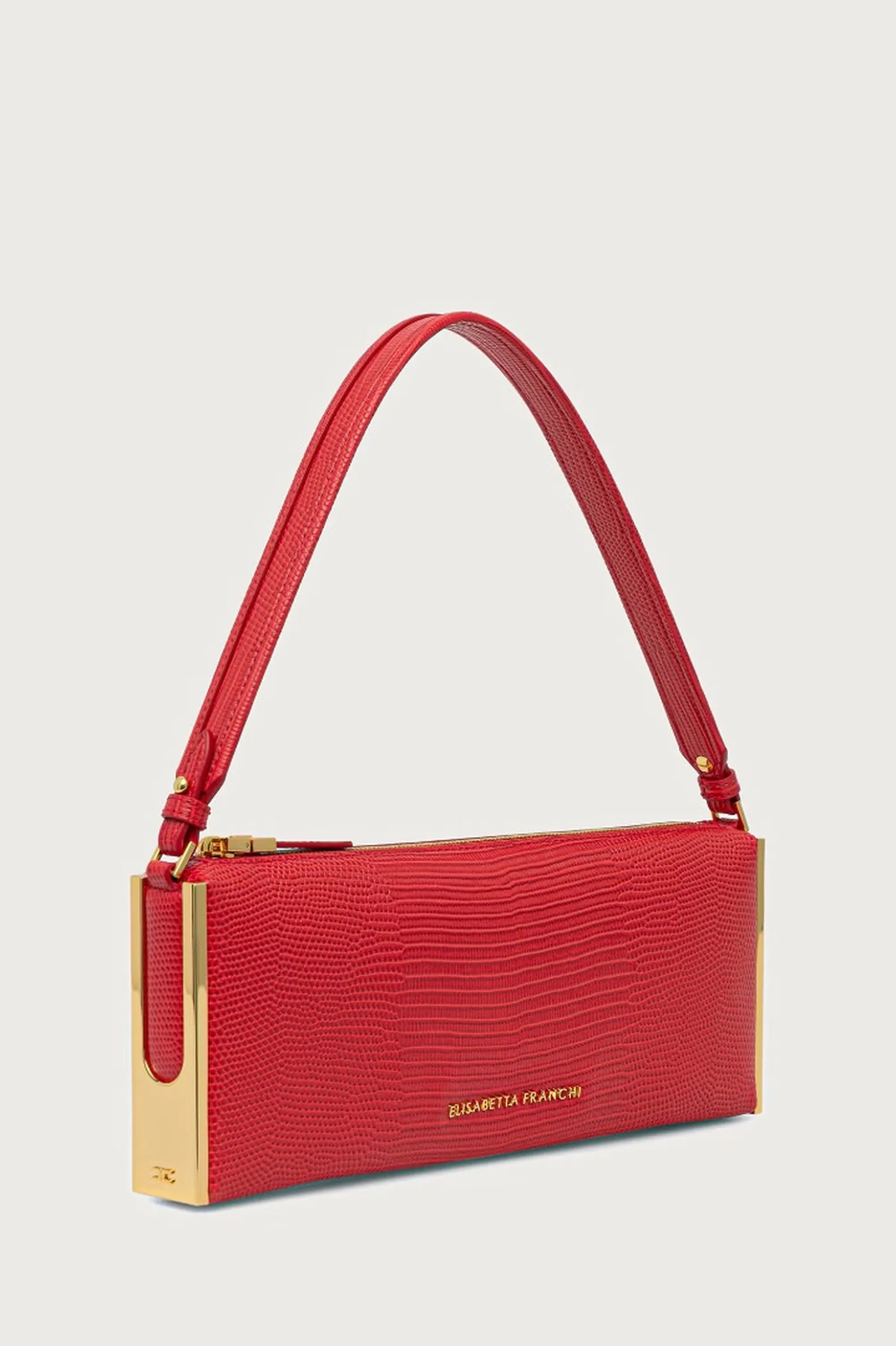 Elisabetta Franchi Borsa A Spalla Con Stampa Lucertola Rosso Bs15A66E2 184460