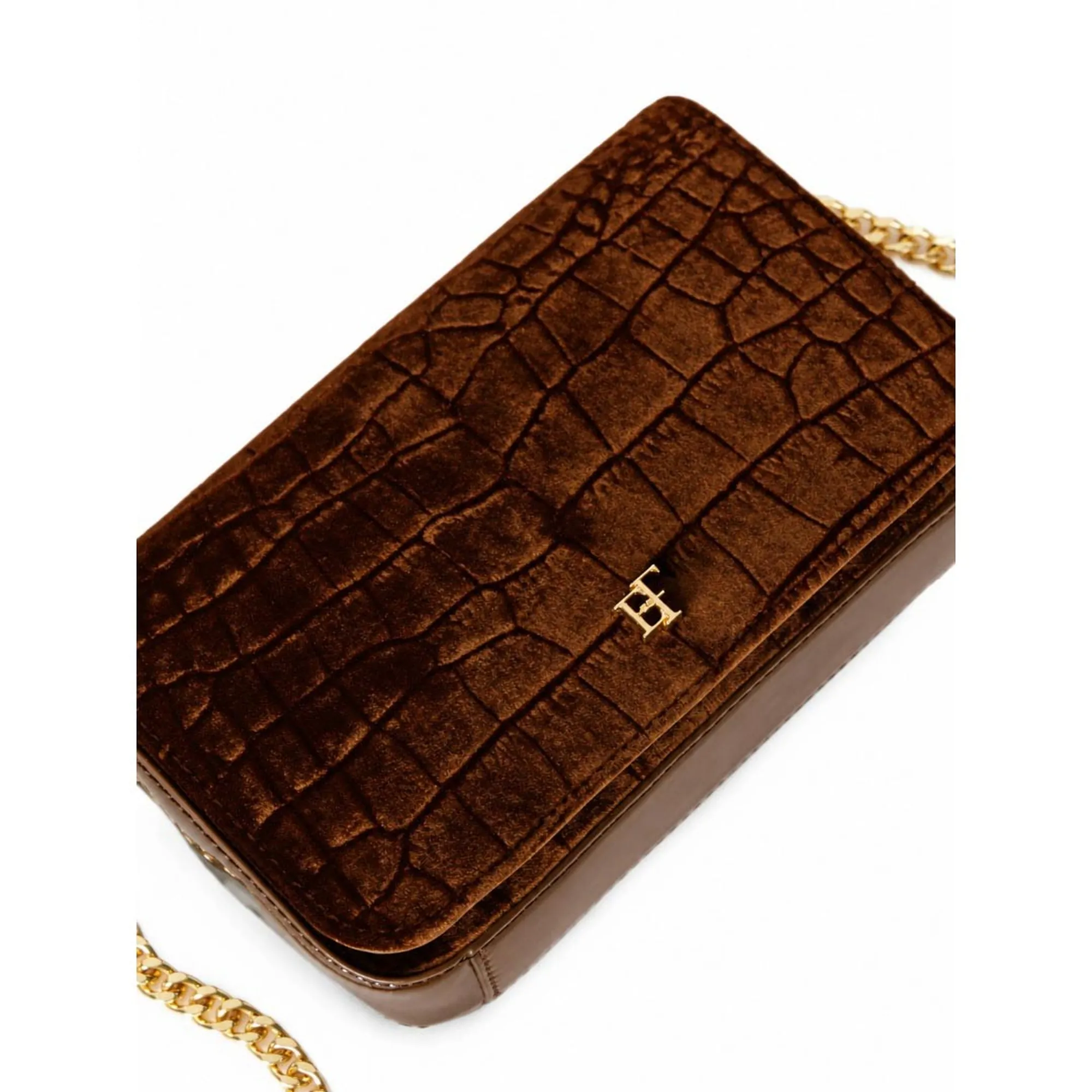 Elisabetta Franchi B'Velvet Shoulder Bag With Crocodile Print' Amber Bs20A67E2 189651