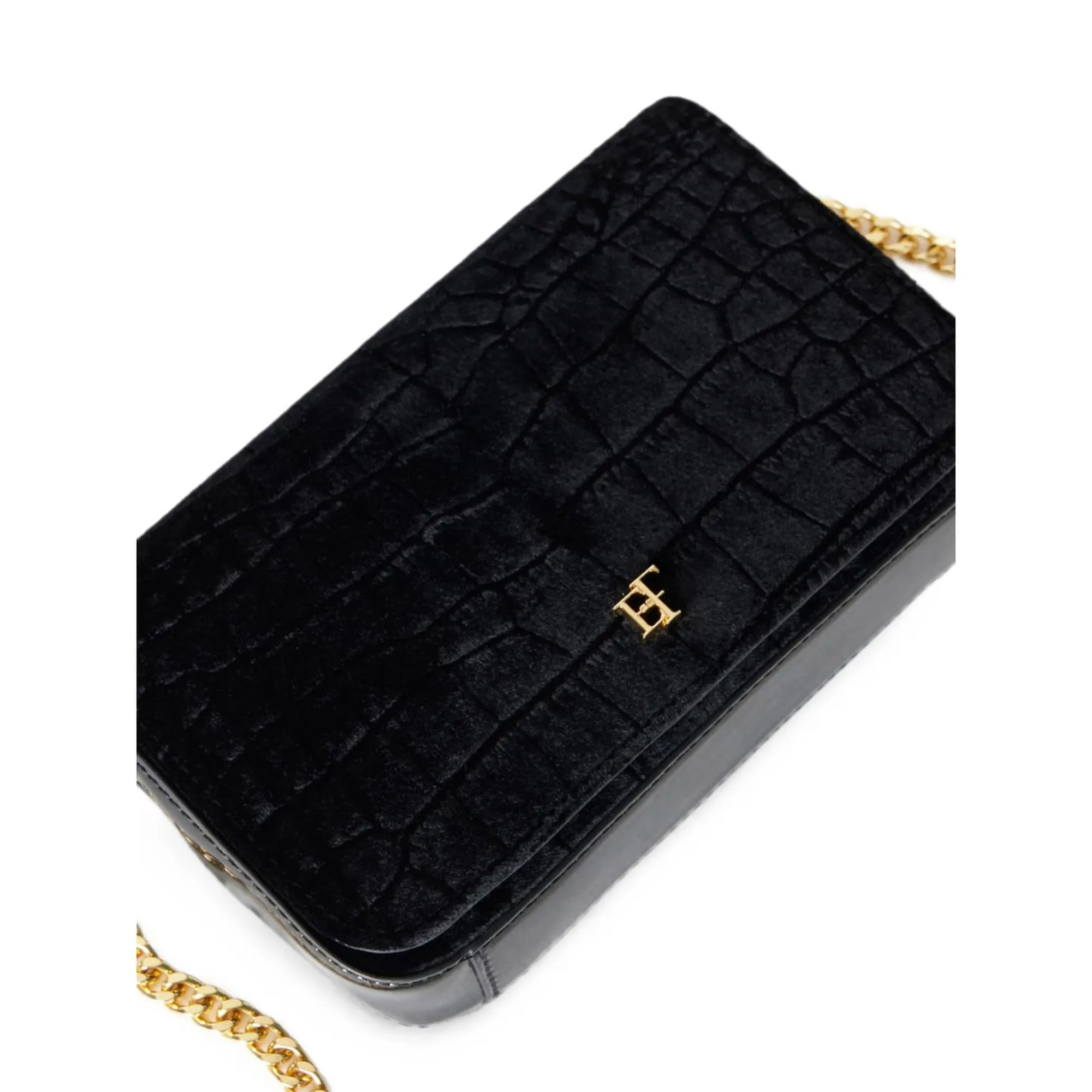 Elisabetta Franchi B'Velvet Shoulder Bag With Crocodile Print' Black Bs20A67E2 189656
