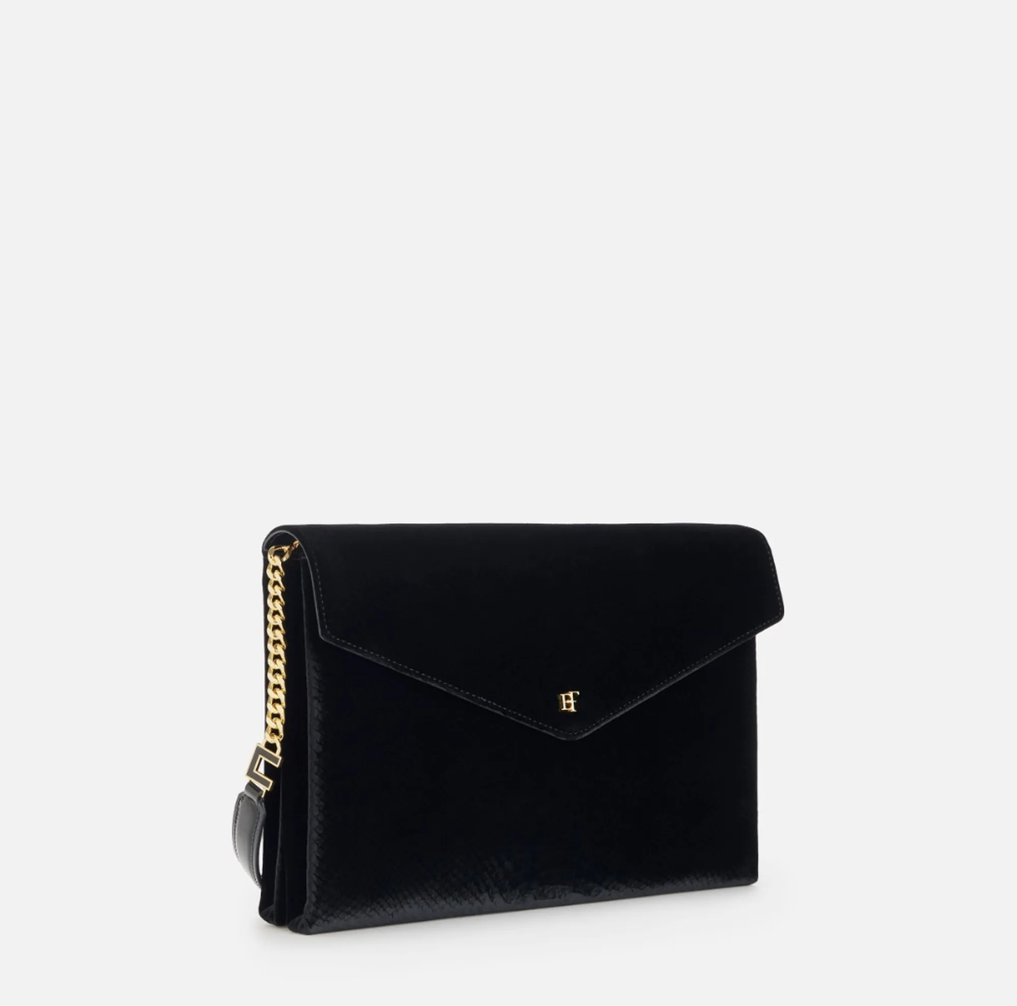 Elisabetta Franchi B'Velvet Shoulder Bag With Crocodile Print' Black Bs26A67E2 188320