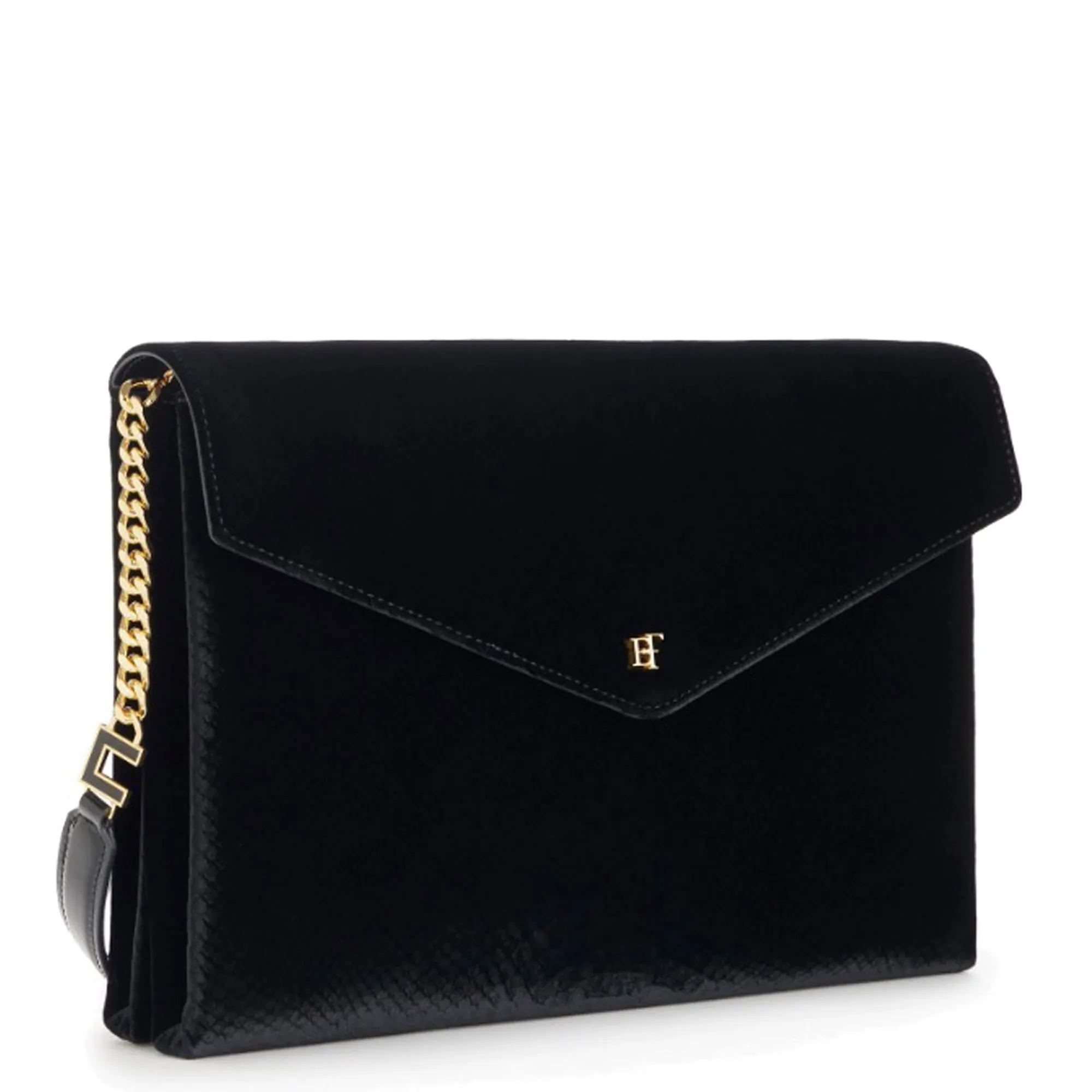 Elisabetta Franchi Borsa A Spalla In Velluto Con Stampa Coccodrillo Nero Bs26A67E2 189643