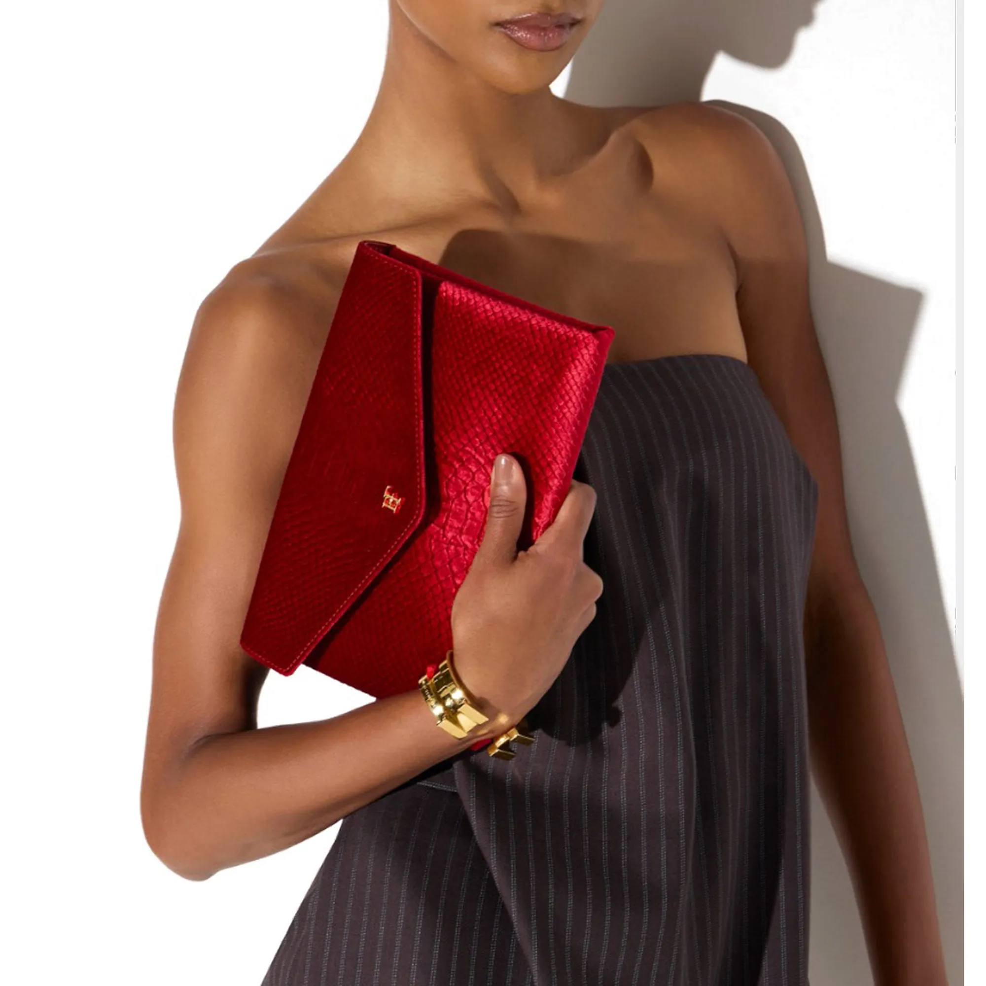 Elisabetta Franchi B'Medium Crocodile Print Velvet Shoulder Bag' Red Bs27A67E2 189635